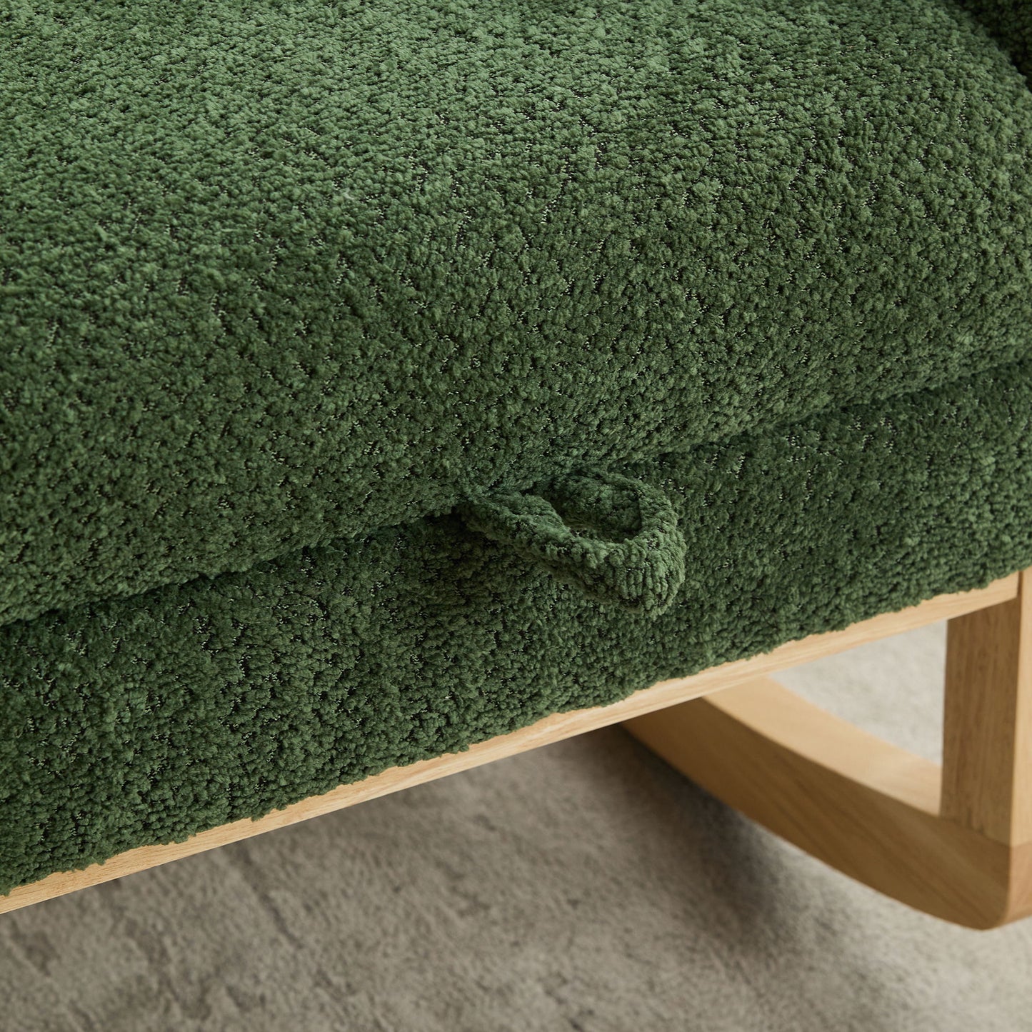 Boucle High Back Glider Rocking Chair With Retractable Footrest And Rubber Wood Legs For Nursery And Living Room - Green
