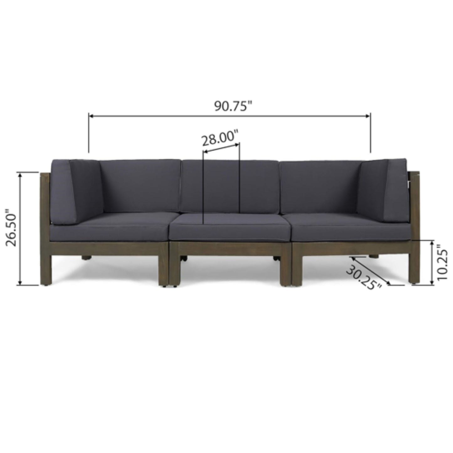 Oana - Contemporary 3 Piece Sofa Set With Water Resistant Cushions - Dark Gray
