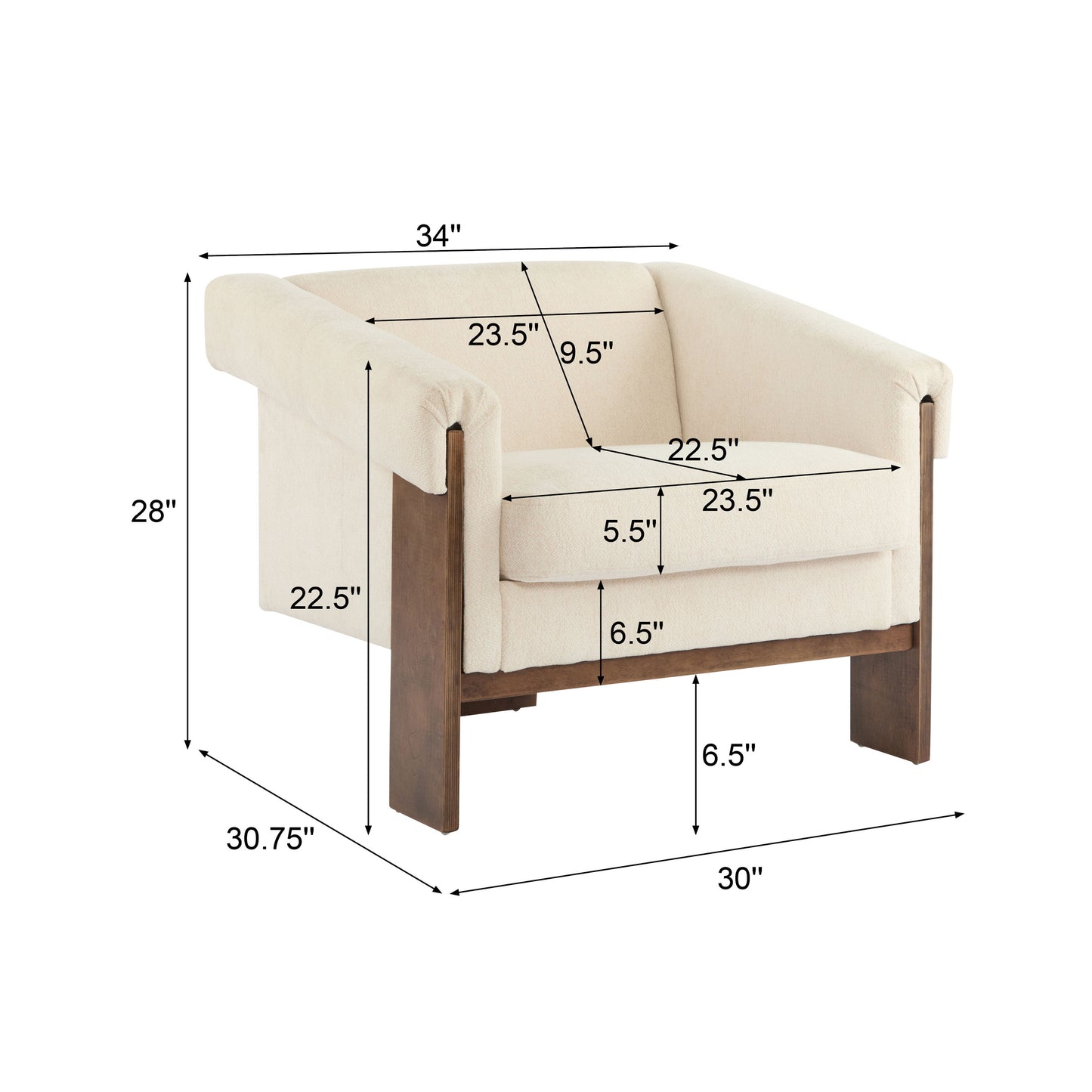 Sierra - Vintage Modern Accent Chair With Deep Cushions And Wide Armrests - Beige