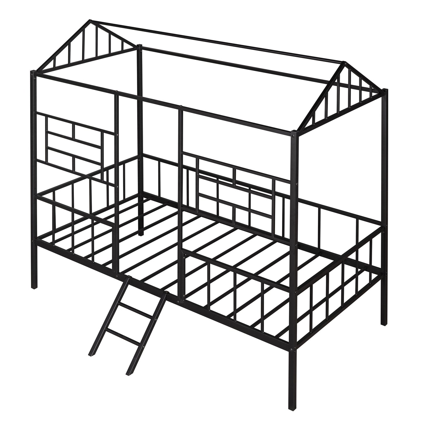 House Bed Frame Twin Size With Slatted Support No Box Spring Needed - Black