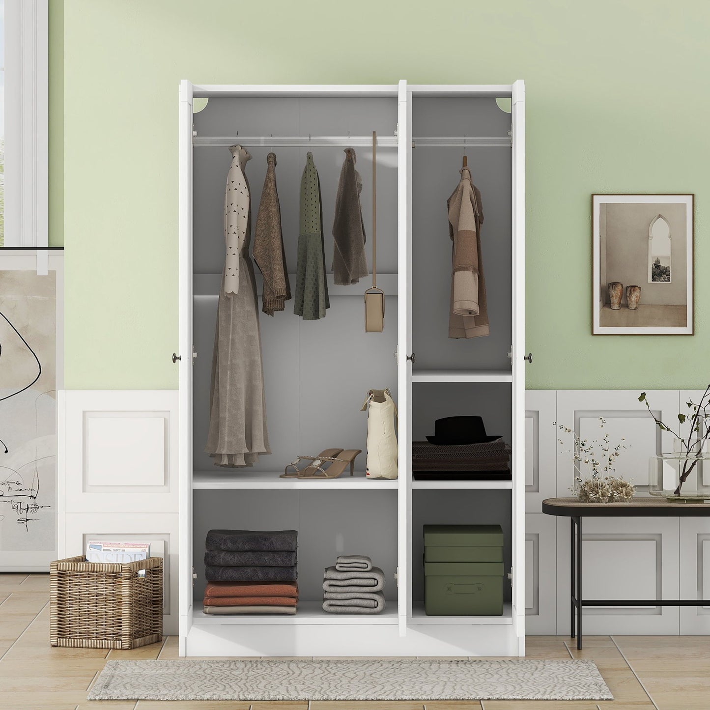 3 Door Shutter Wardrobe With Shelves - White
