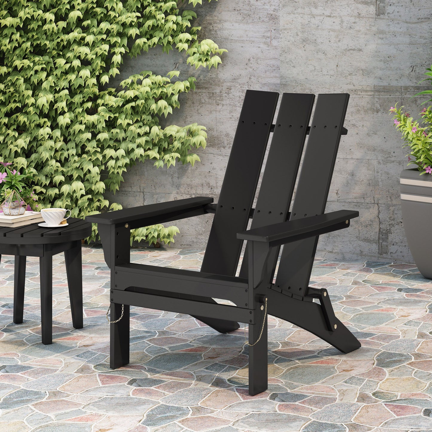 Aurascape - Outdoor Acacia Wood Foldable Adirondack Chair - Black