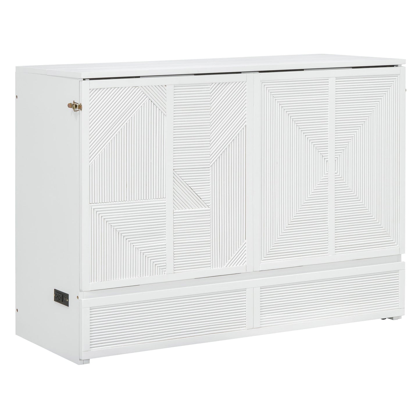 Full Size Murphy Bed With Large Drawer, USB Ports And Outlets - White
