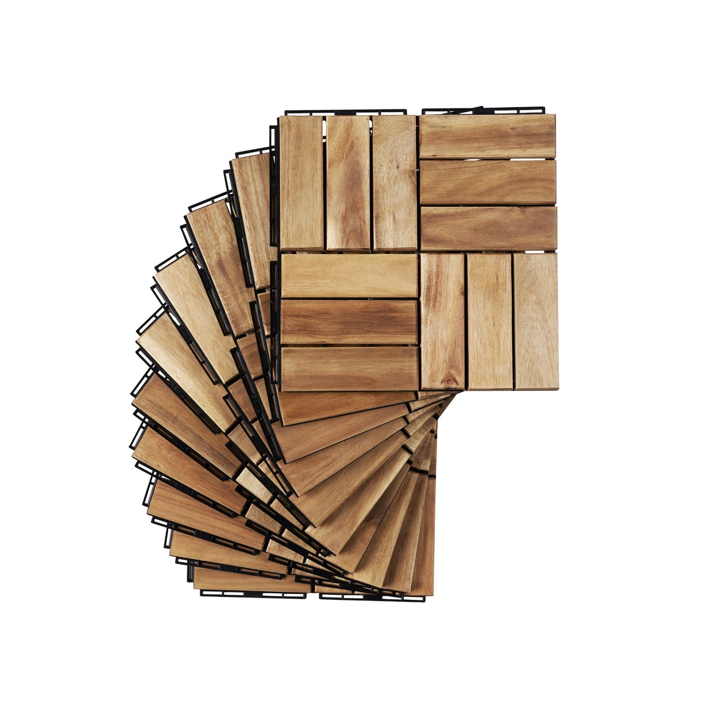 30 Piece Interlocking Deck Tiles Checker Pattern, Square Acacia Hardwood Outdoor Flooring For Patio, Bancony, Pool Side - Yellow