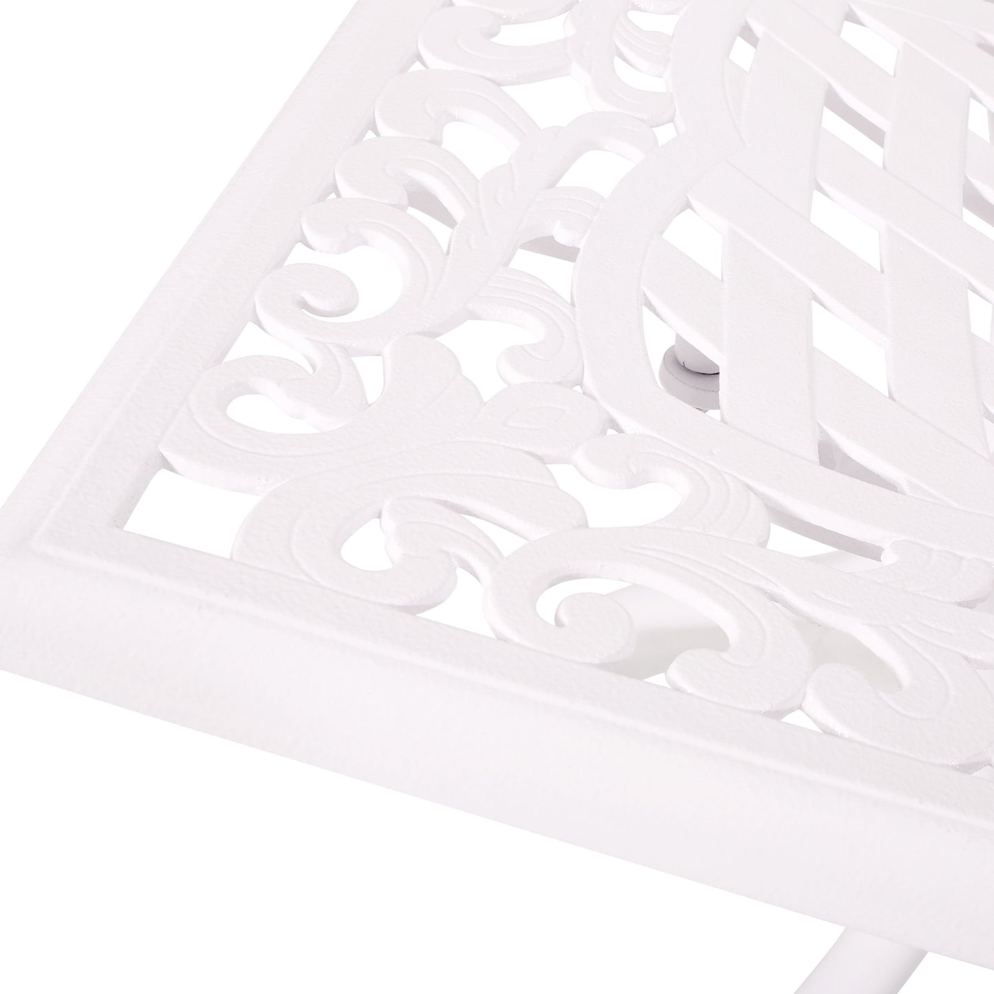 Celestine - Outdoor Cast Aluminum Dining Table With Floral Lattice Design And Umbrella Holder - White