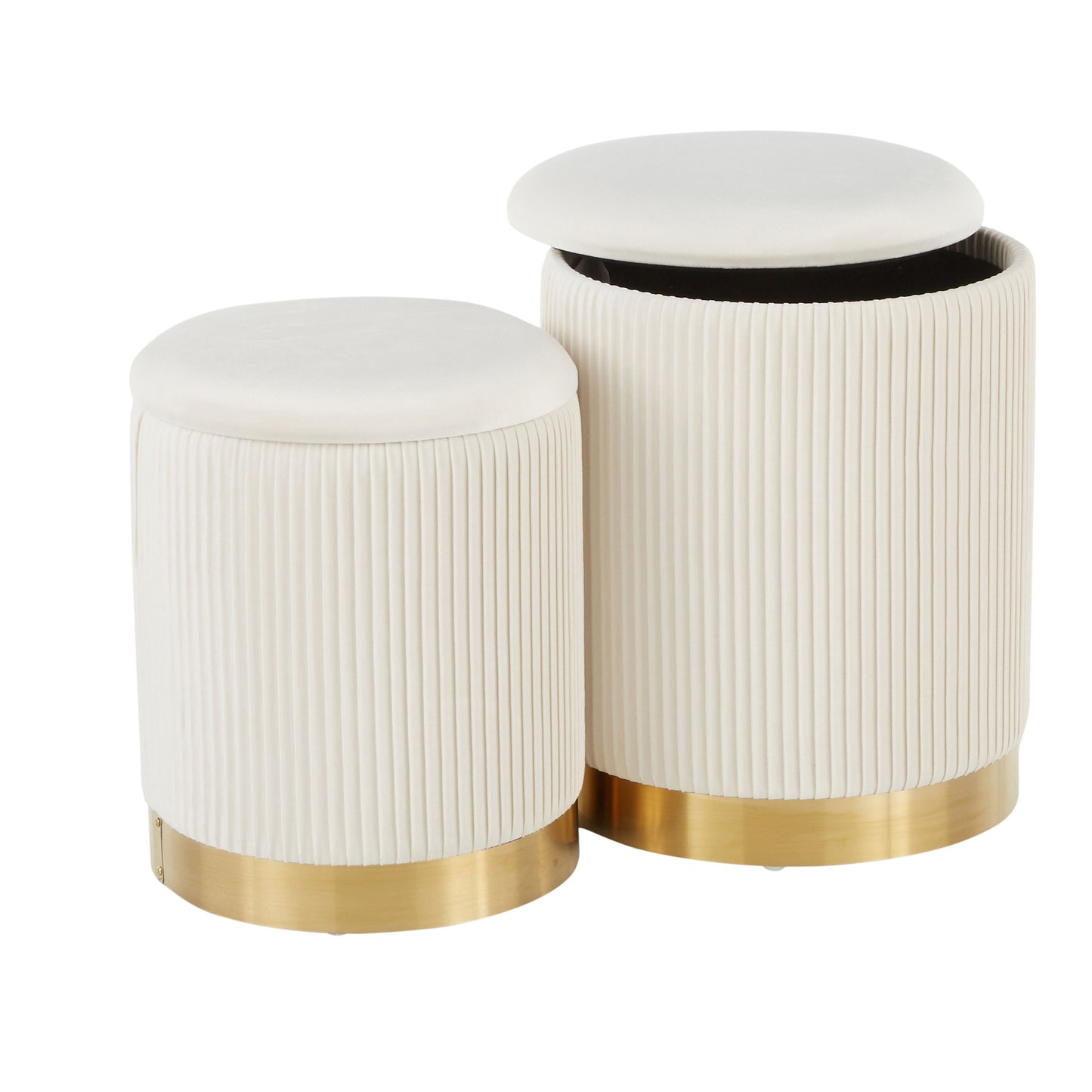 Marla - Contemporary Nesting Pleated Ottoman Set - Gold / Cream