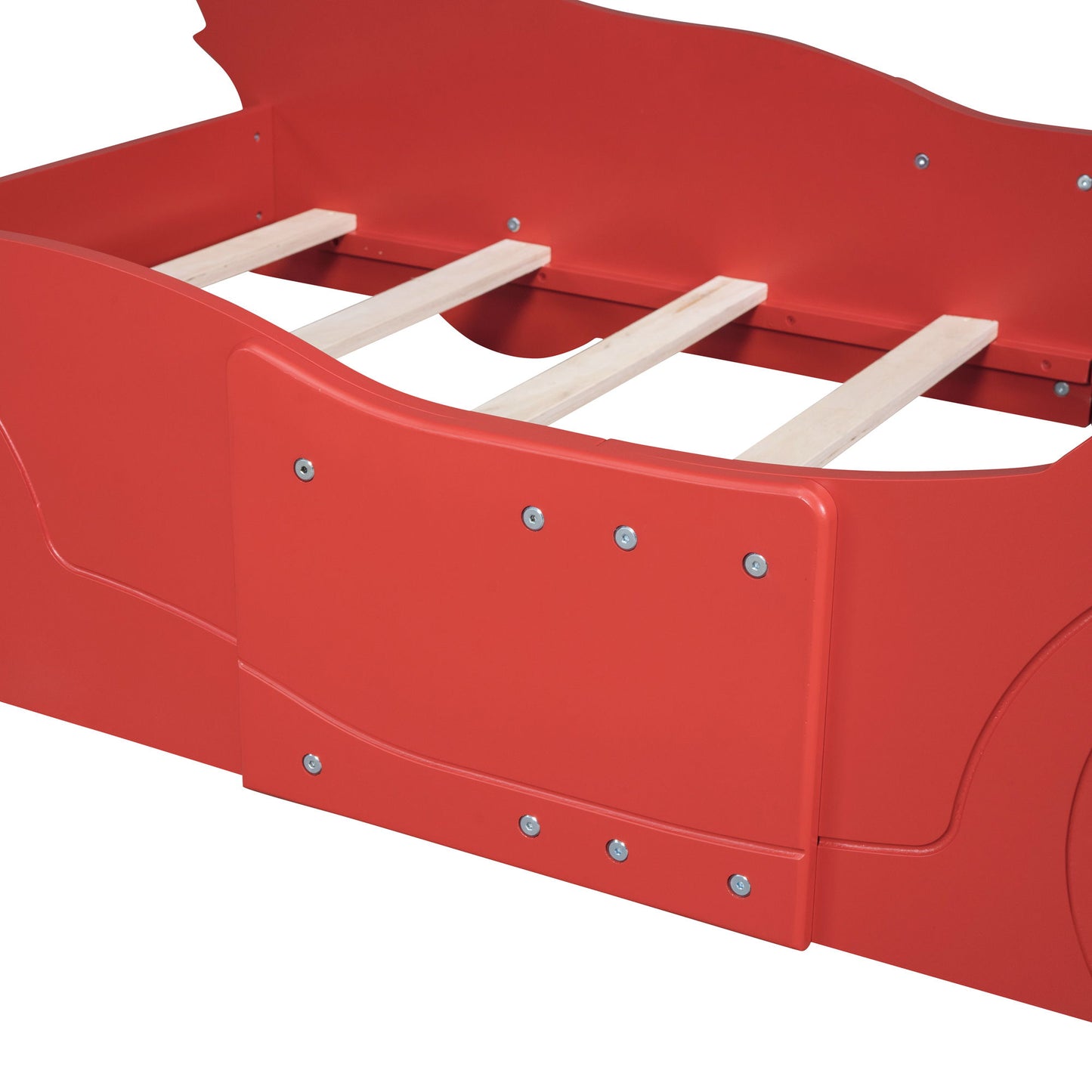 Twin Size Platform Bed Race Car Shaped With Wheels - Red