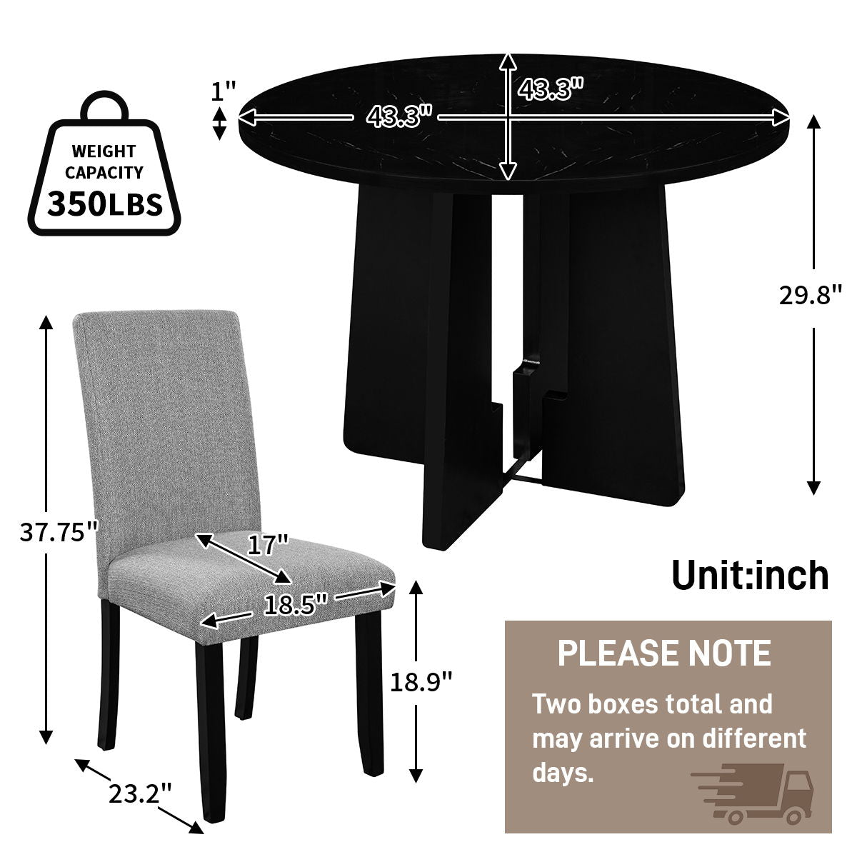5 Piece Round Dining Table Set, Modern Dining Table And 4 Upholstered Chairs For Dining Room, Kitchen Room, Living Room - Gray / Black