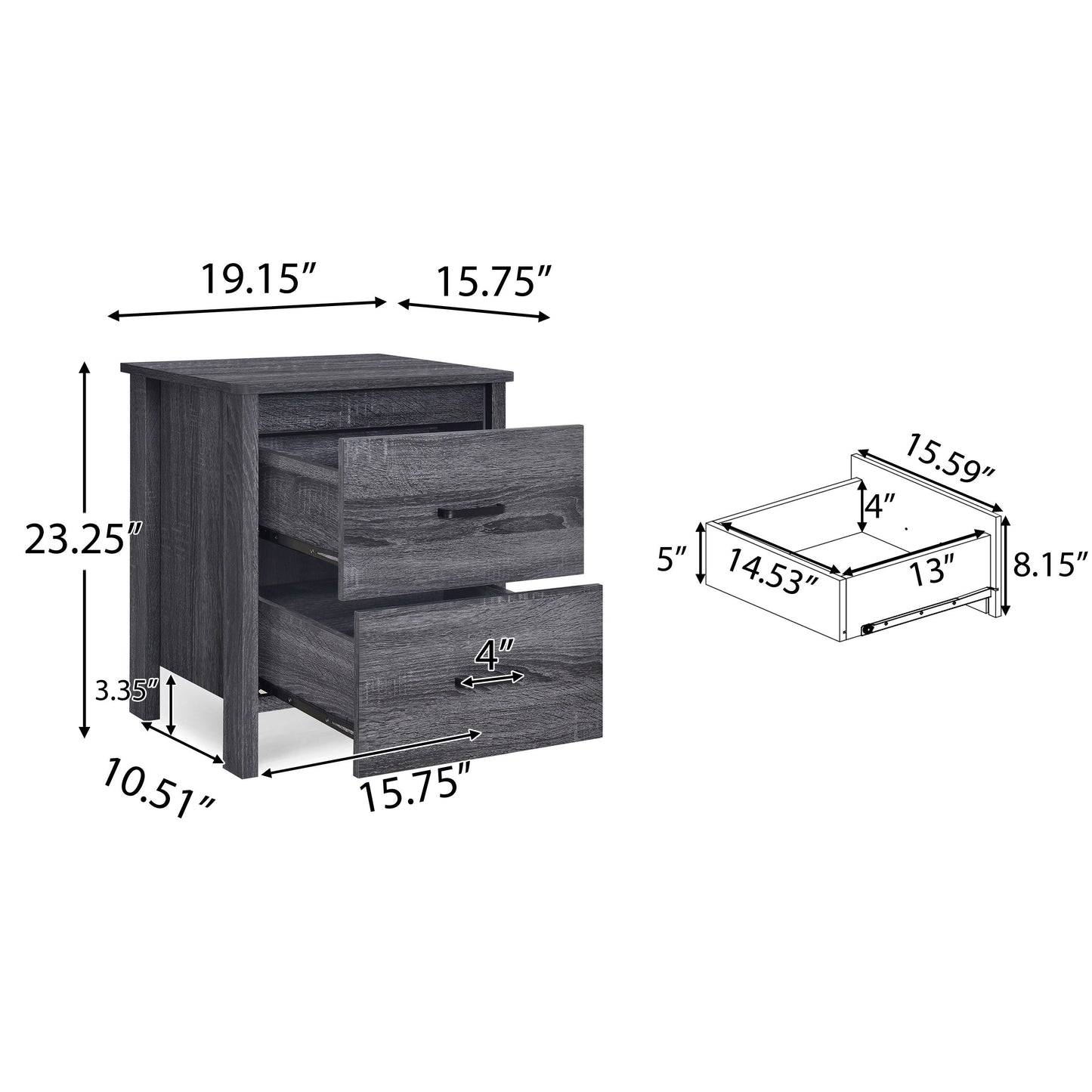 Titeca - Contemporary 2 Drawer Nightstand - Dark Gray