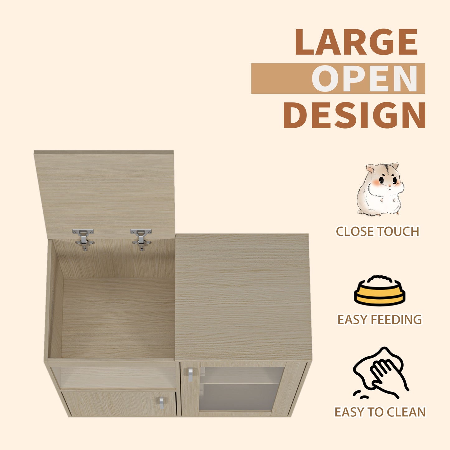 Wood 4 Tier Hamster Cage With Windows And Storage Cabinet - Teak