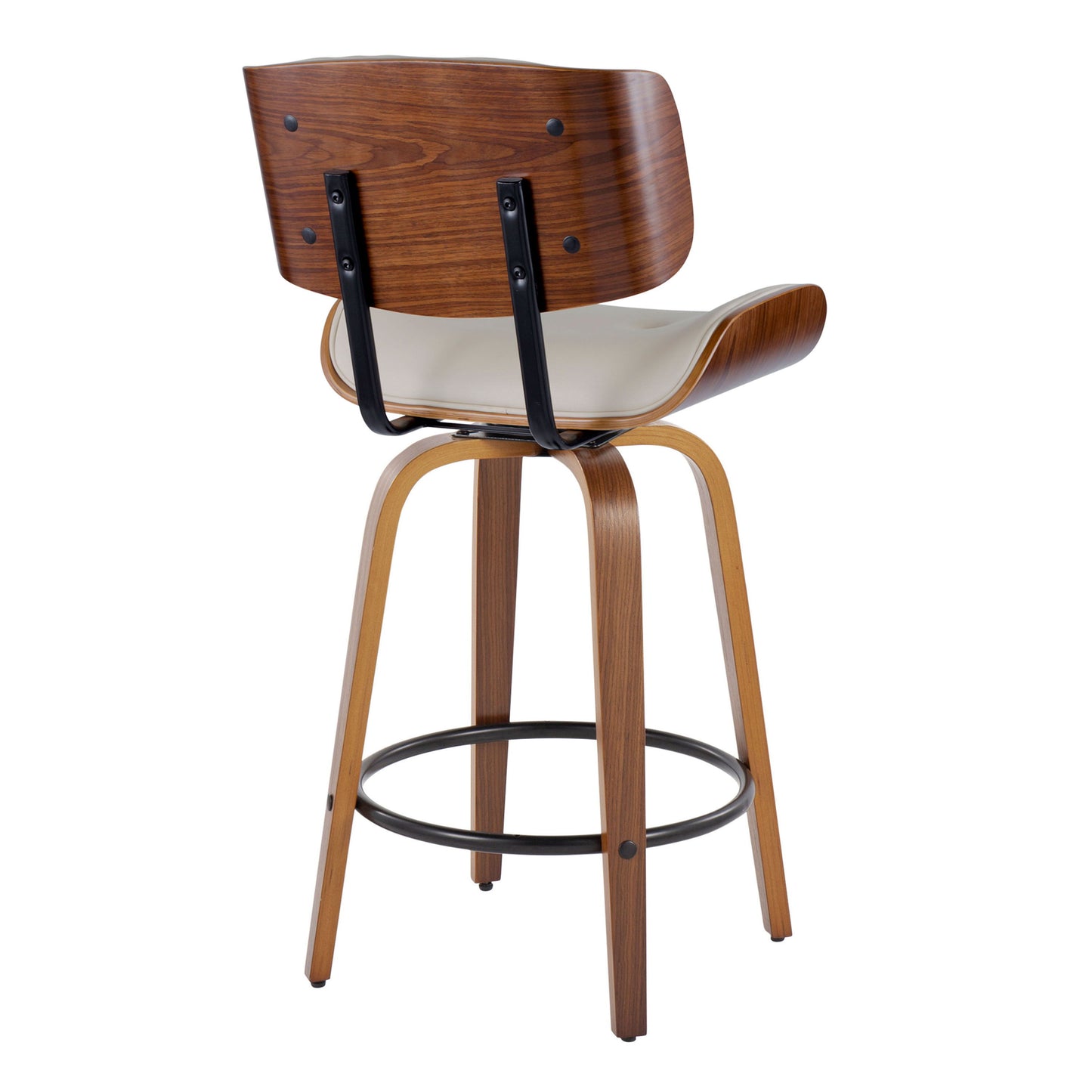 Lombardi - Mid-Century Modern Fixed Height Counter Stool With Swivel With Round Footrest (Set of 2) - Walnut / Cream