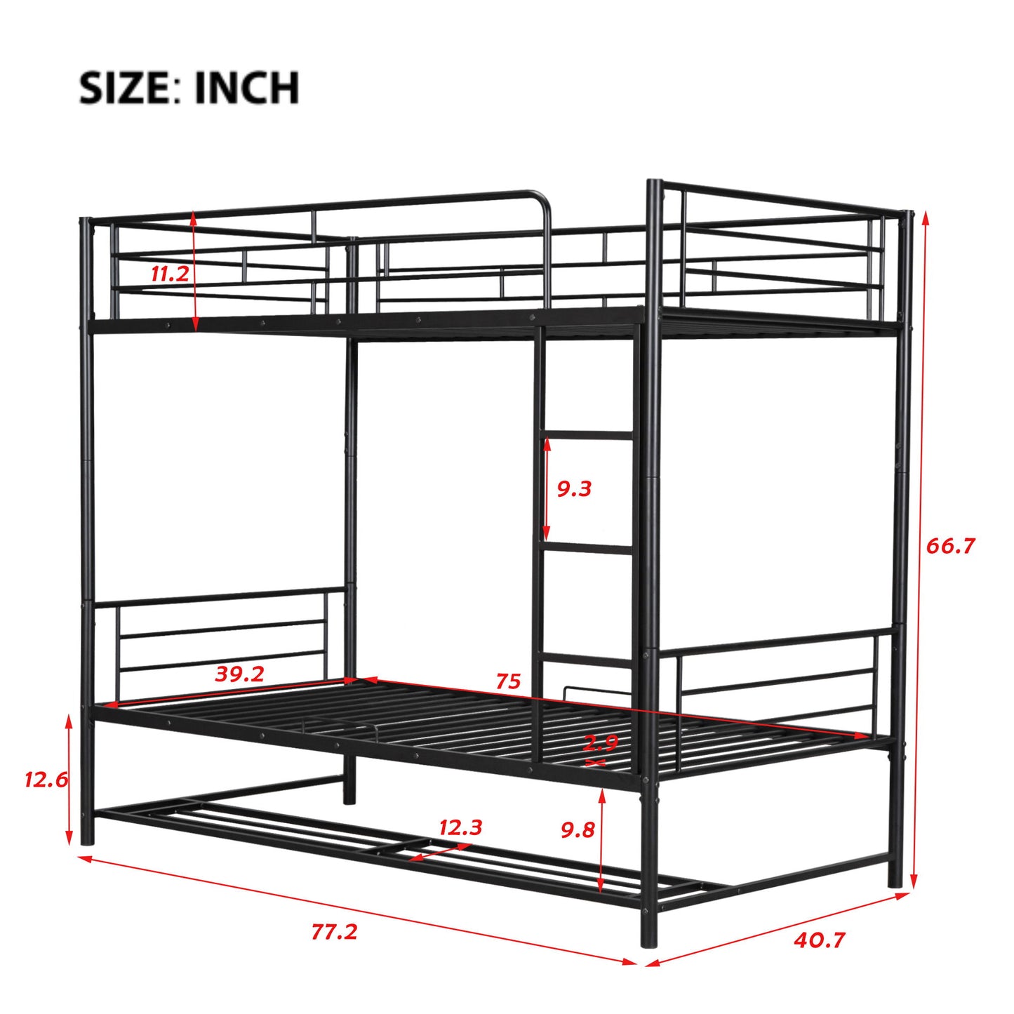 Twin Over Twin Bunk Bed With Shelf And Guardrails - Black
