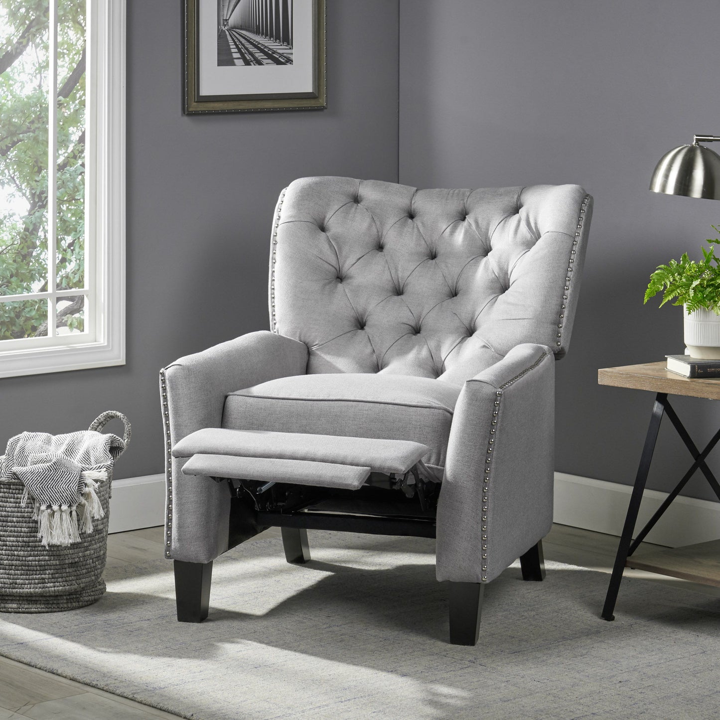 Modern Push Back Recliner - Light Gray