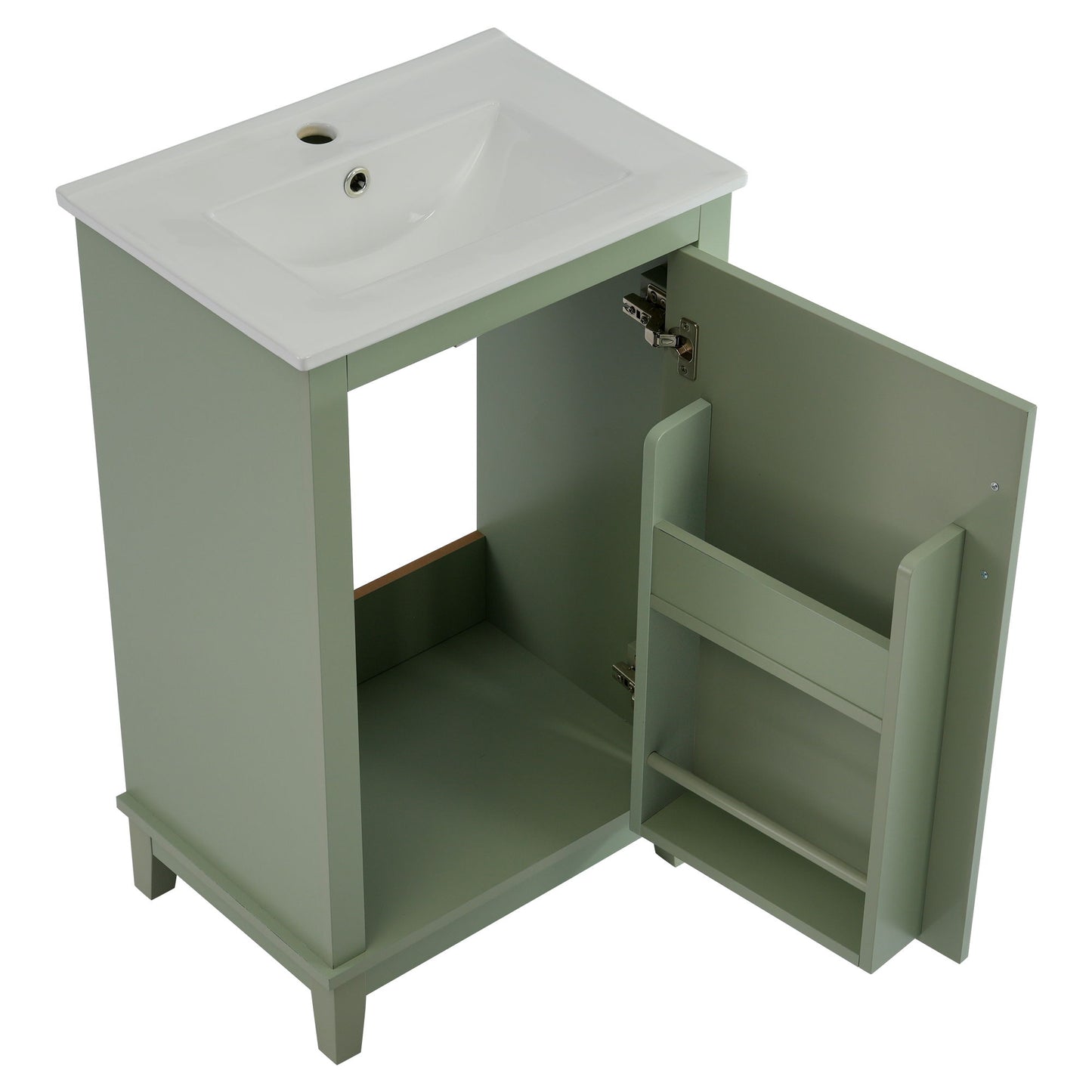Modern Small Bathroom Vanity Cabinet With Ceramic Basin, Ample Storage, 1 Soft Close Door - Green