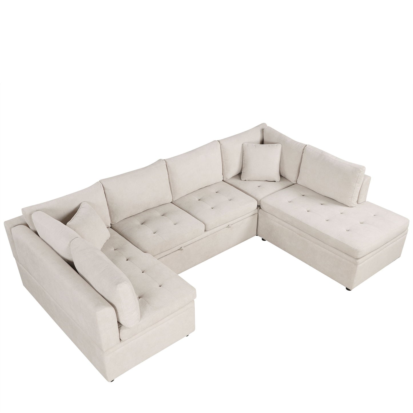 Oversized Sectional Sofa U-Shaped Sofa Couch Pull-Out Sofa Bed With Two Throw Pillows For Living Room - Beige