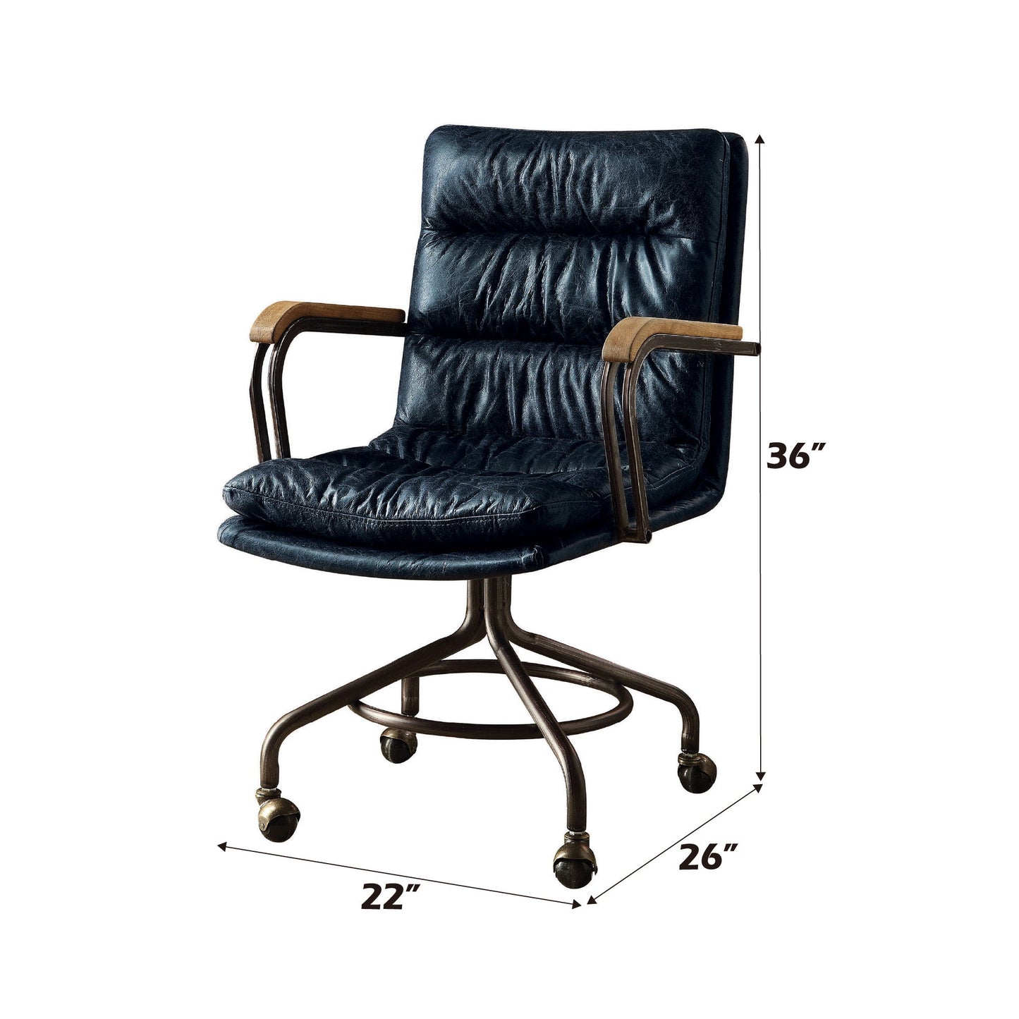 Harith II - Top Grain Leather Office Chair - Vintage Blue