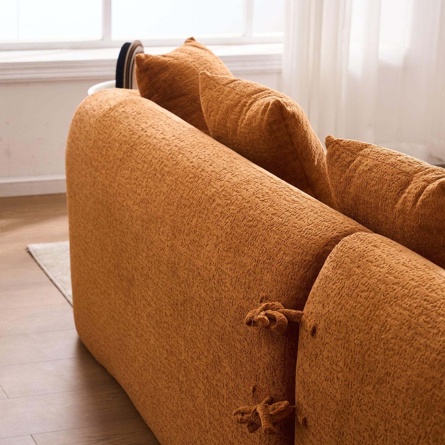 Compression Sofa: Combining Chaise Longue With 3 Seater, Wood Grain Chenille Fabric, Full Sponge Compression Sofa, Combined Sofa With 4 Pillows For Living / Home Furniture / Apartment - Orange
