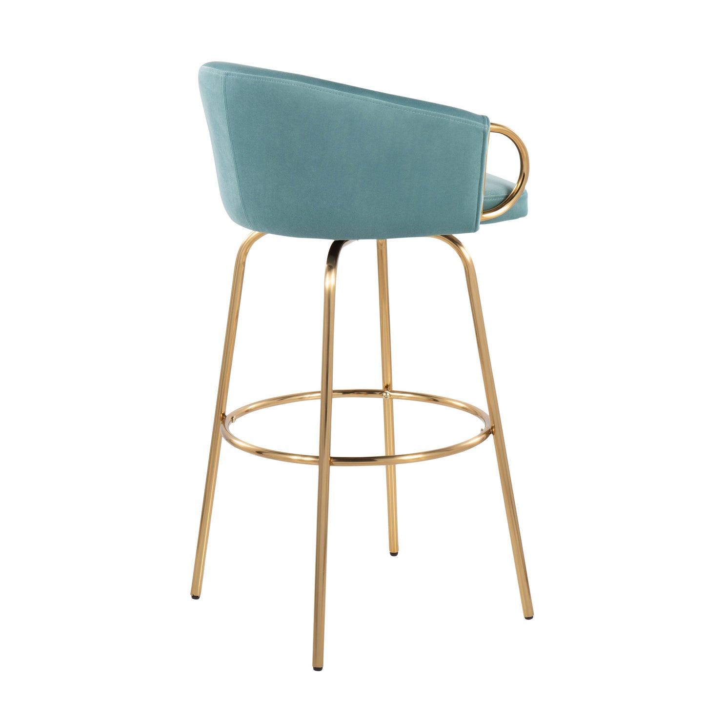 Claire - Contemporary / Glam Fixed Height Bar Stool Round Footrest (Set of 2) - Light Blue / Gold