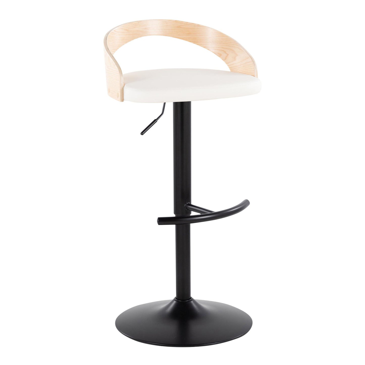 Grotto - Contemporary Adjustable Barstool With Swivel With Rounded T Footrest (Set of 2) - Black / Natural / White