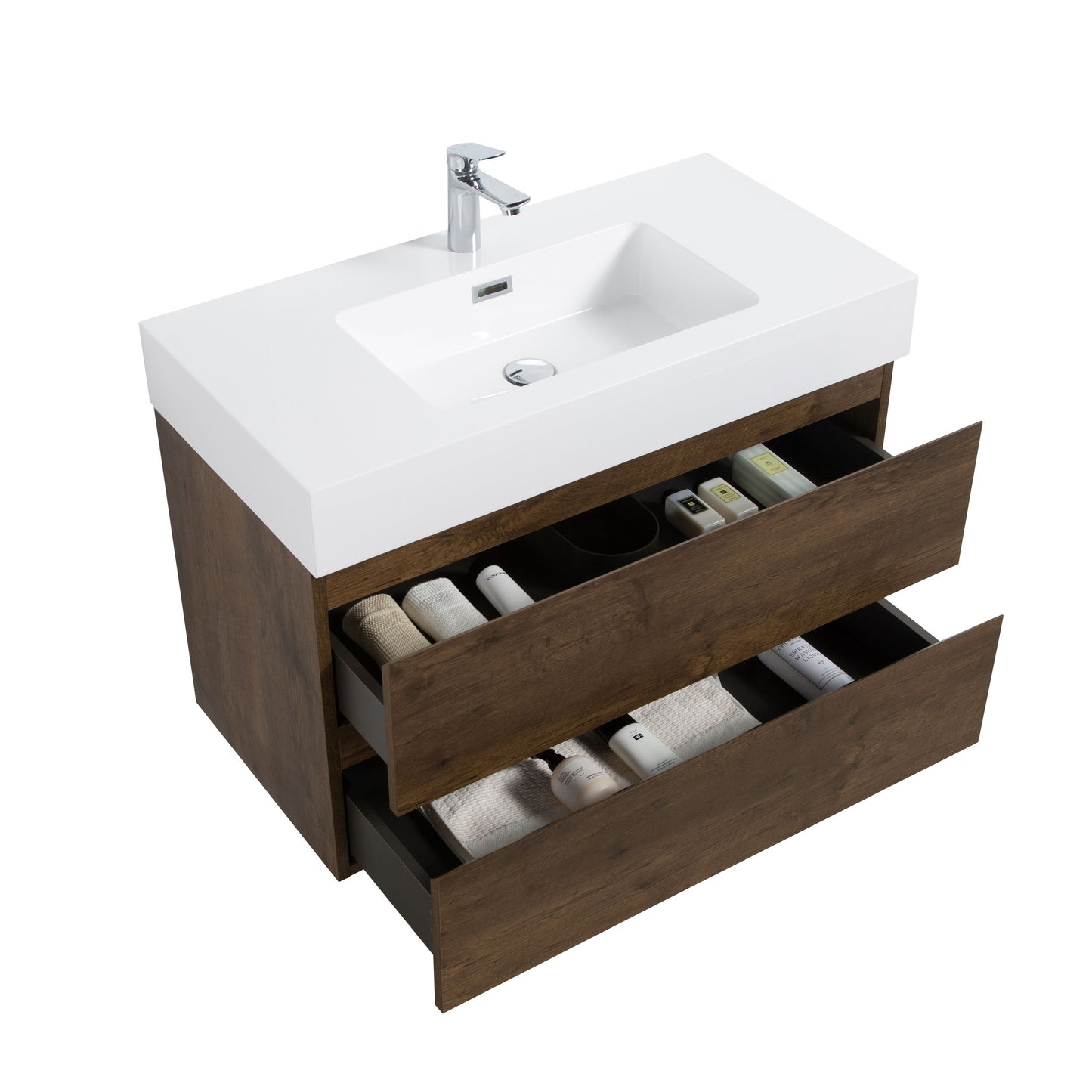 Alice - 36" Bathroom Vanity With Sink, Large Storage Wall Mounted Floating Bathroom Vanity For Modern Bathroom, One-Piece Sink Basin Without Drain And Faucet - White / Walnut