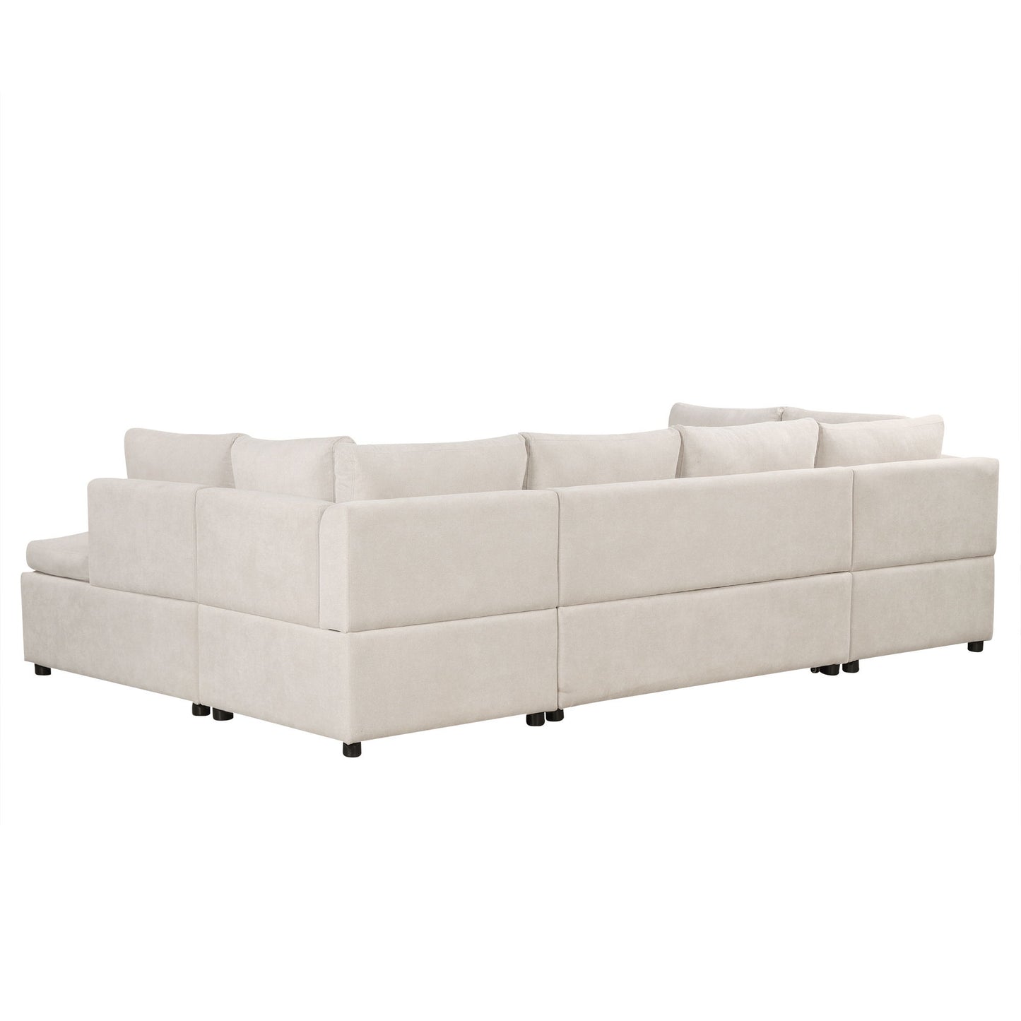 Oversized Sectional Sofa U-Shaped Sofa Couch Pull-Out Sofa Bed With Two Throw Pillows For Living Room - Beige