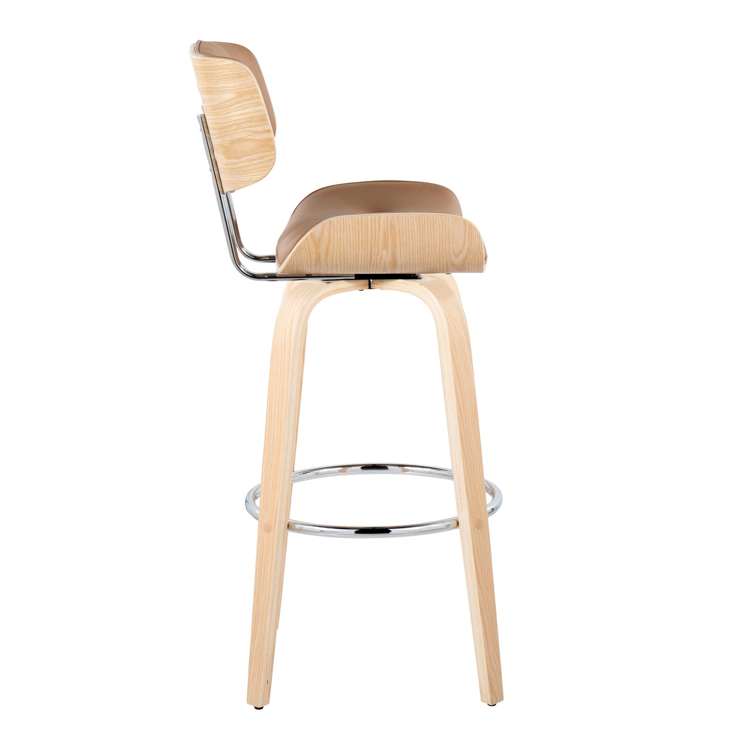 Lombardi - Mid-Century Modern Fixed Height Barstool With Swivel With Round Footrest (Set of 2) - Natural / Camel