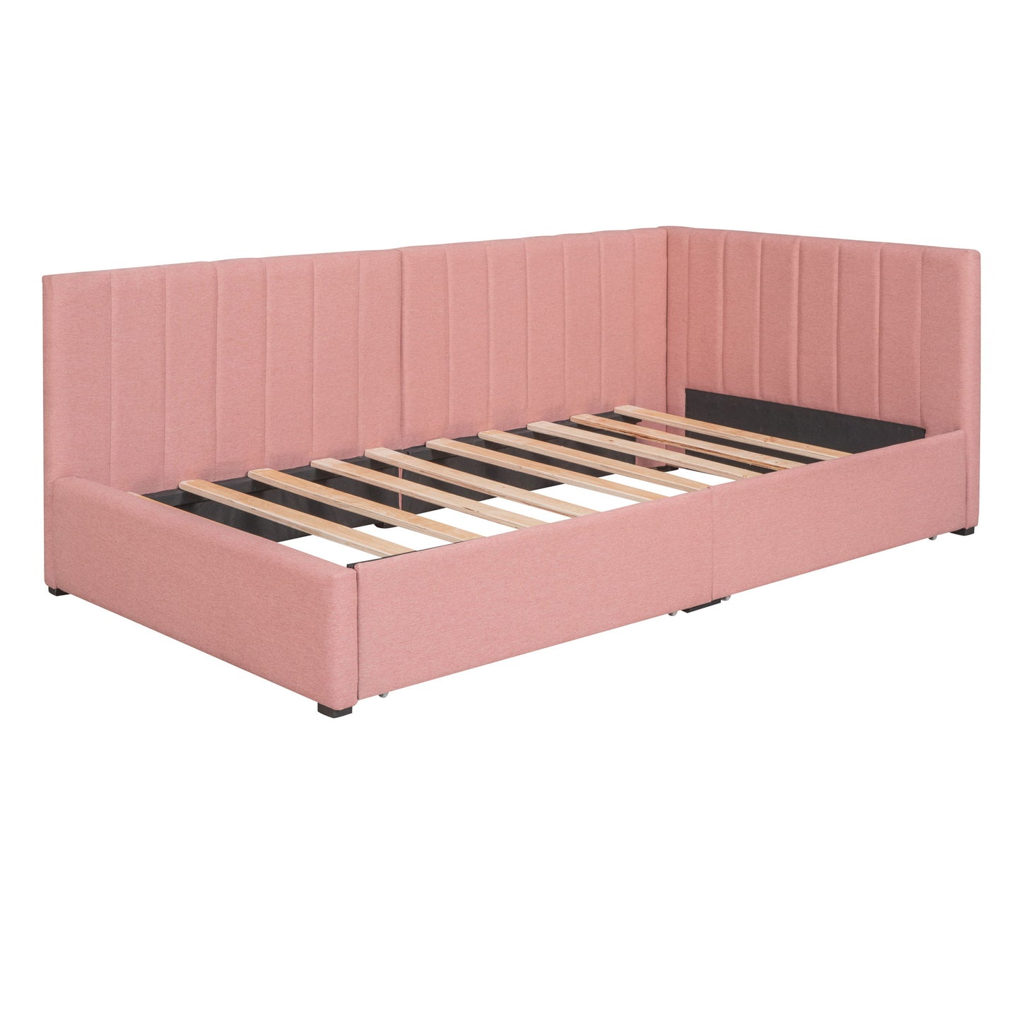 Twin Size Upholstered Daybed With 2 Storage Drawers, Sofa Bed Frame No Box Spring Needed - Pink