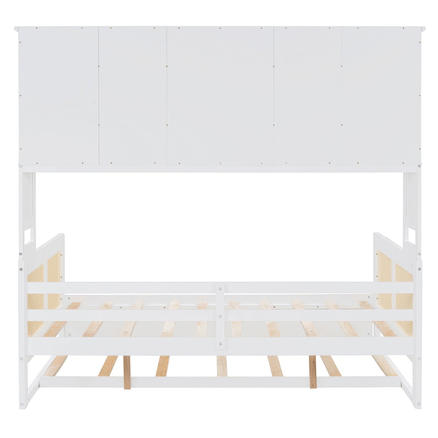 Full Size Wooden Daybed & Twin Size Trundle, And All In One Cabinet And Shelf - White