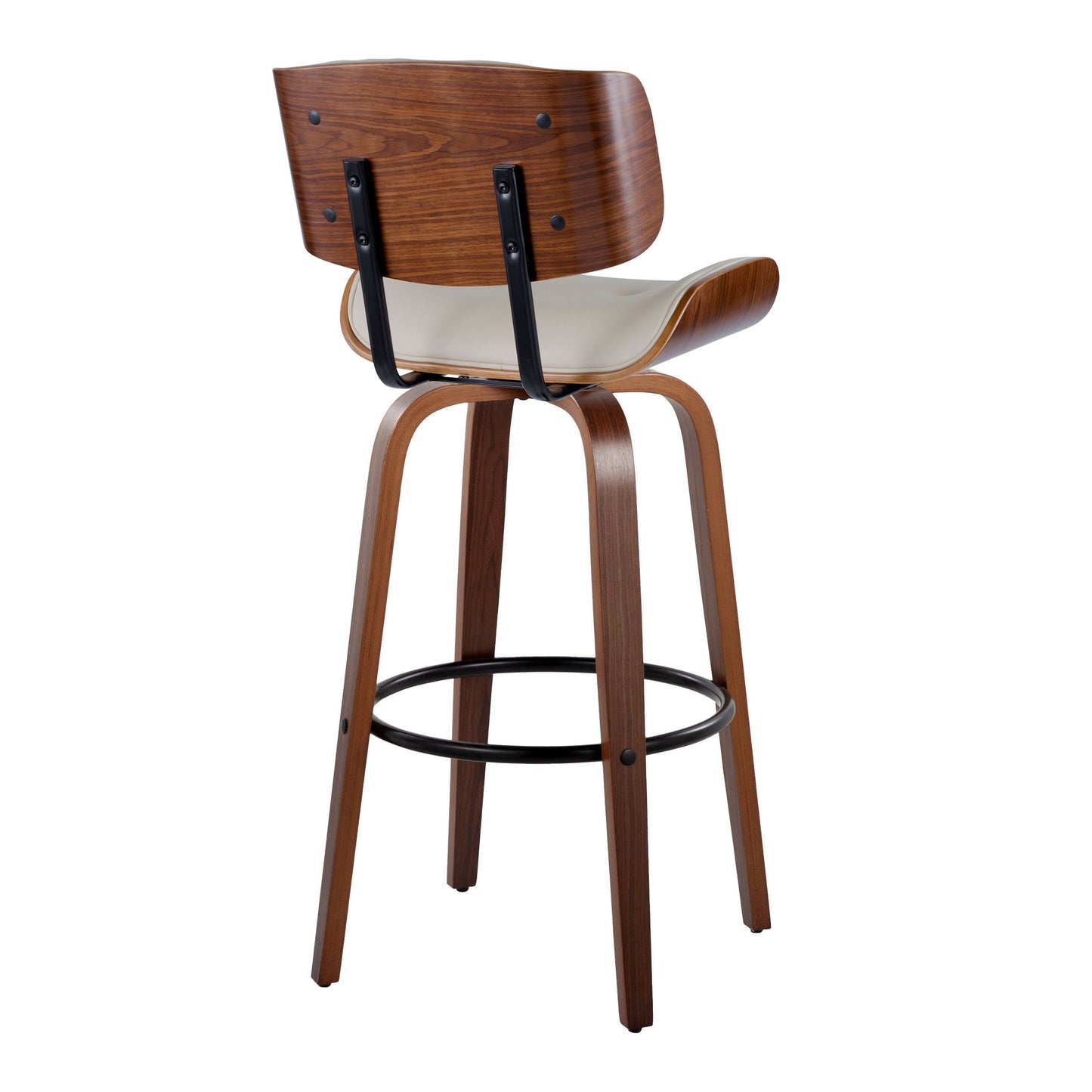 Lombardi - Mid-Century Modern Fixed Height Barstool With Swivel With Round Footrest (Set of 2) - Walnut / Cream
