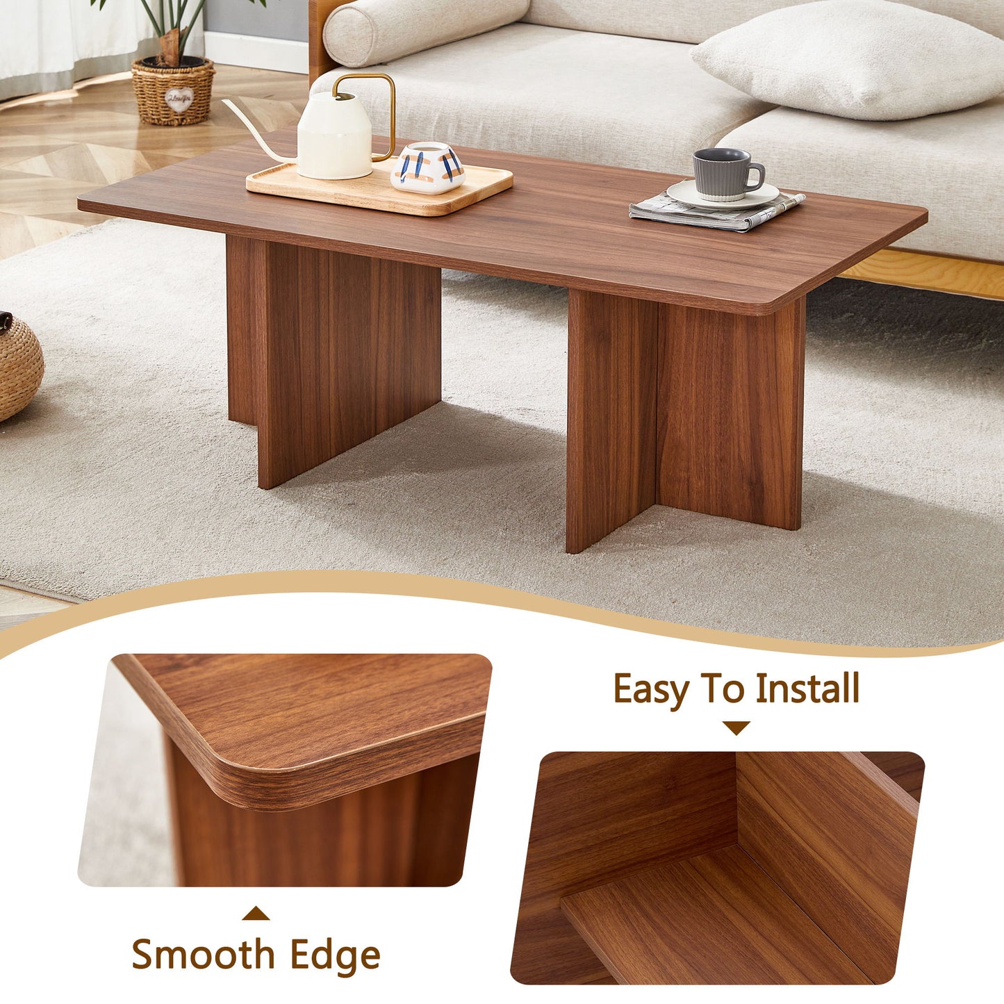 Modern Triangular Support Tea Table, Lightweight And Stable, Perfectly Integrating Nature And Industry - Walnut