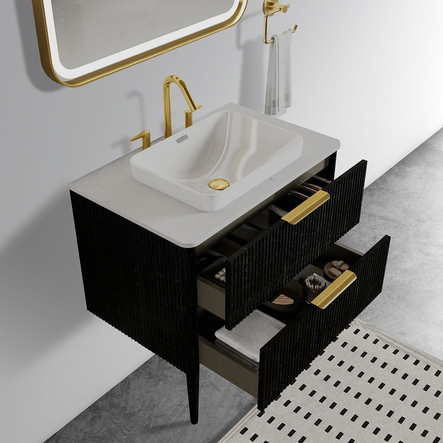 Elena - Modern Bathroom Vanity With Sink Luxury Bathroom Vanity With Ample Storage, 2 Soft Close Drawers, 2 In 1 Floating Or Freestanding Design - Black