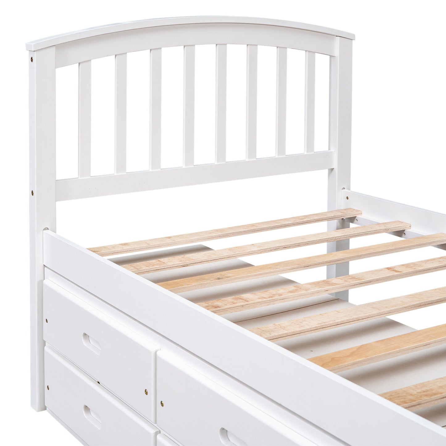 Twin Size Platform Storage Bed Solid Wood Bed With 6 Drawers - White
