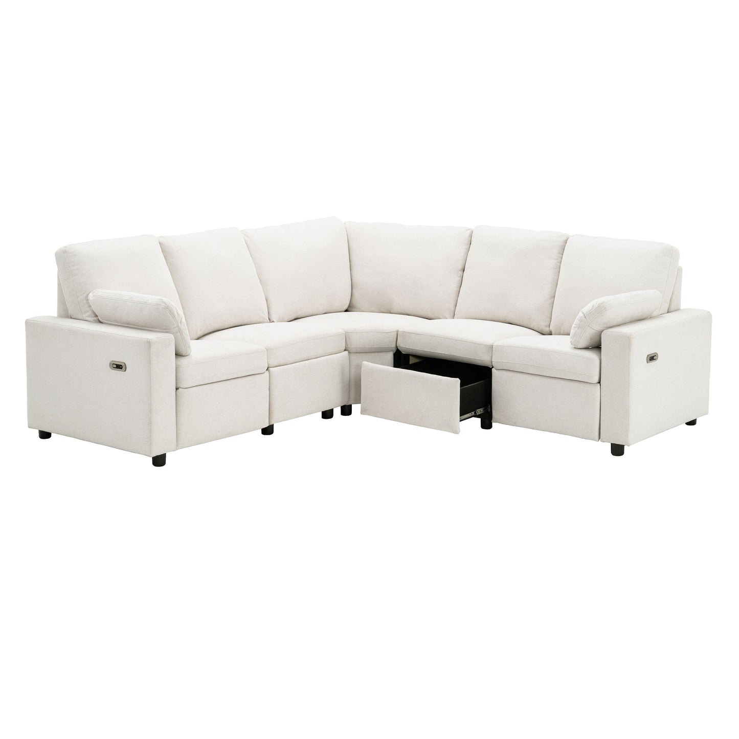 Power Recliner Sectional Sofa Home Theater Reclining Sofa With Two USB Ports, Two Storage Drawers For Living Room - Beige