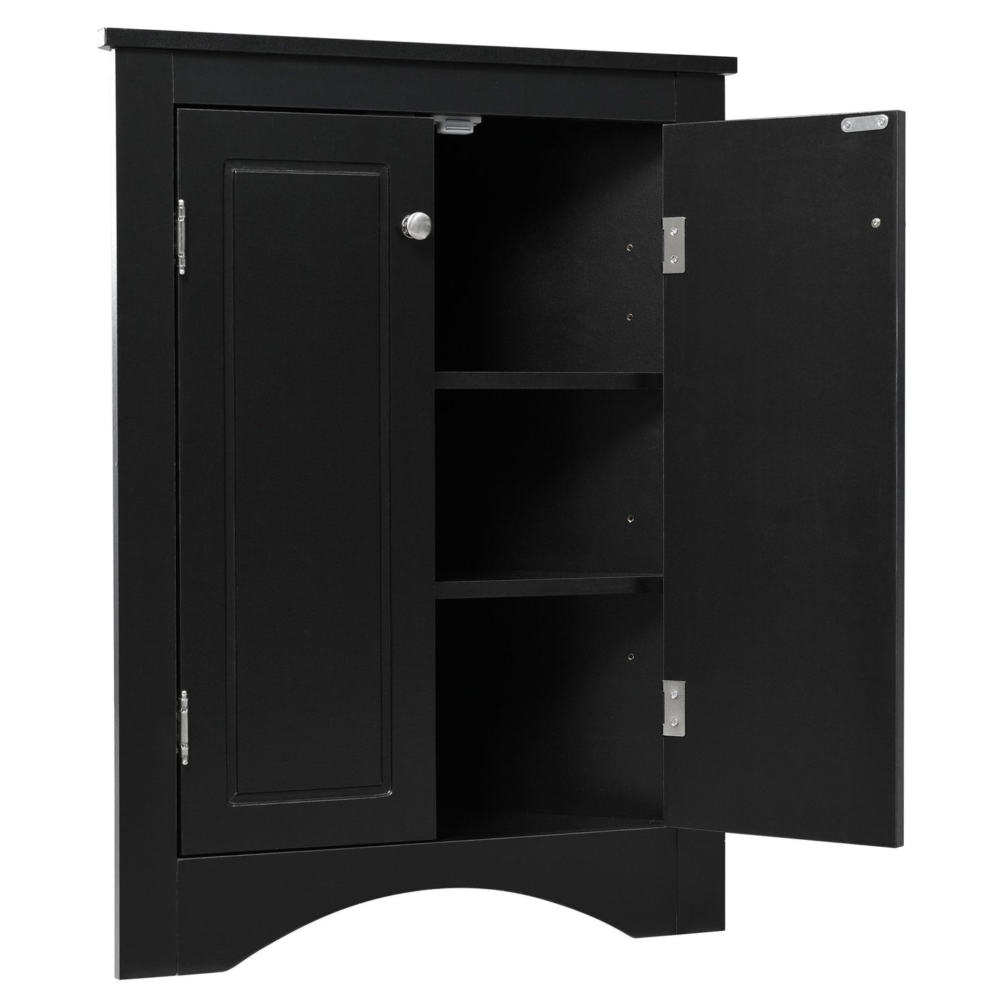 Triangle Bathroom Storage Cabinet With Adjustable Shelves, Freestanding Floor Cabinet For Home Kitchen - Black