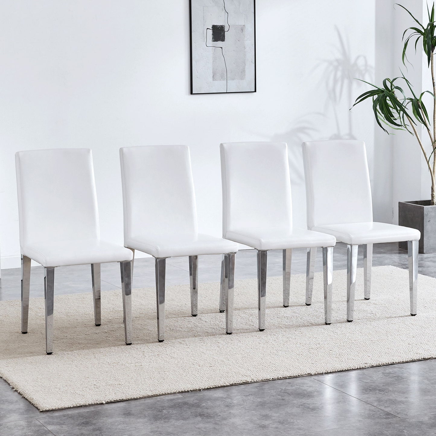 (Set of 4) Backrest Chairs With Silver Metal Legs The Perfect Combination, Suitable For Minimalist And Modern Home Styles - White / Silver