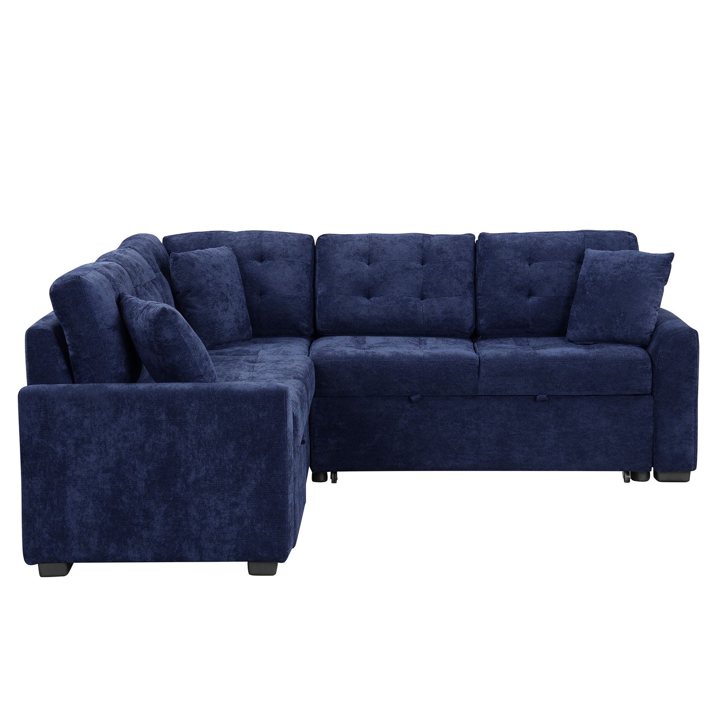 L-Shape Sofa Bed Pull-Out Sleeper Sofa With Wheels, USB Ports, Power Sockets For Living Room - Navy Blue