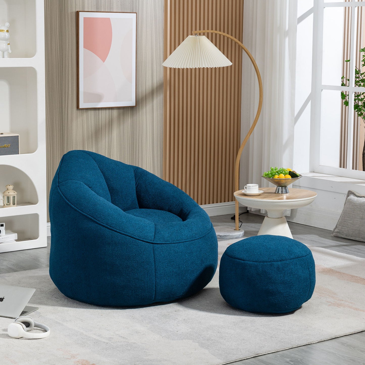 Bedding Bean Bag Sofa Chair High Pressure Foam Bean Bag Chair Adult Material With Padded Foam Padding Compressed Bean Bag With Footrest - Blue