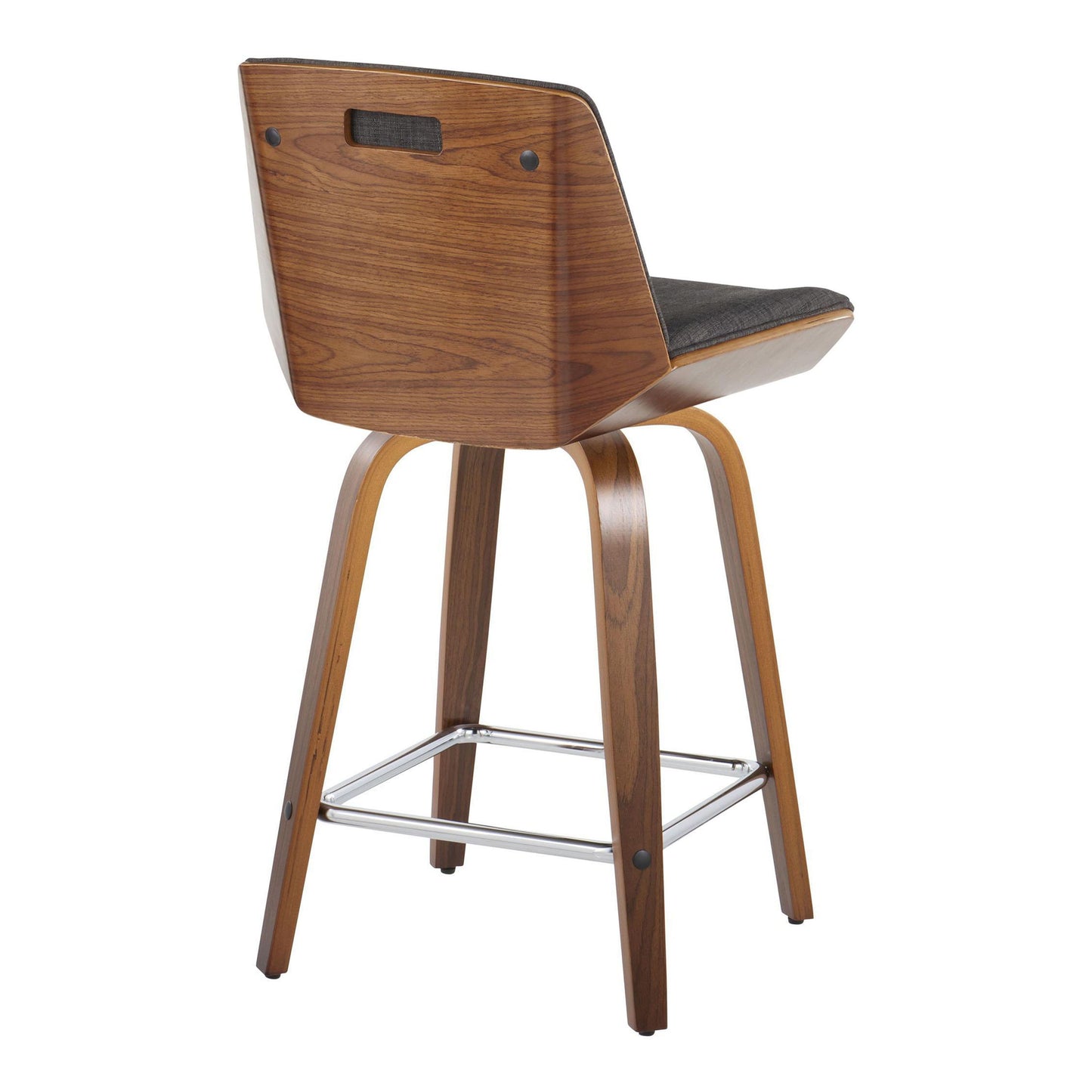 Corazza - Mid-Century Modern Fixed Height Counter Stool With Swivel With Square Footrest (Set of 2) - Walnut / Charcoal