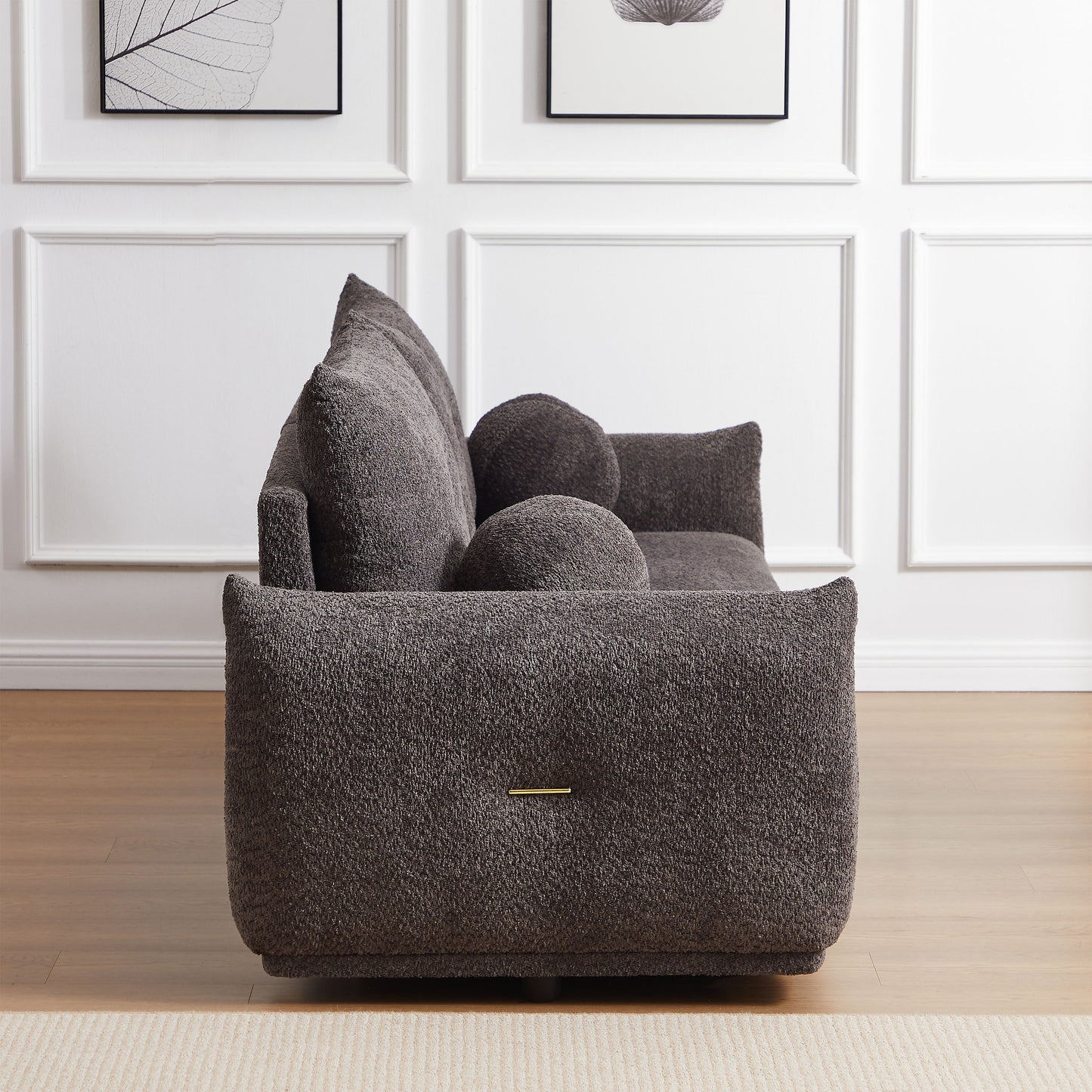 Lamb's Wool 2 Seater Cushion Sofa Comfortable Sofa For Living Room Bedroom And Other Casual Spaces Lamb's Wool Sofa With 2 Cushions And 2 Ball Pillows (Set of 2) - Gray