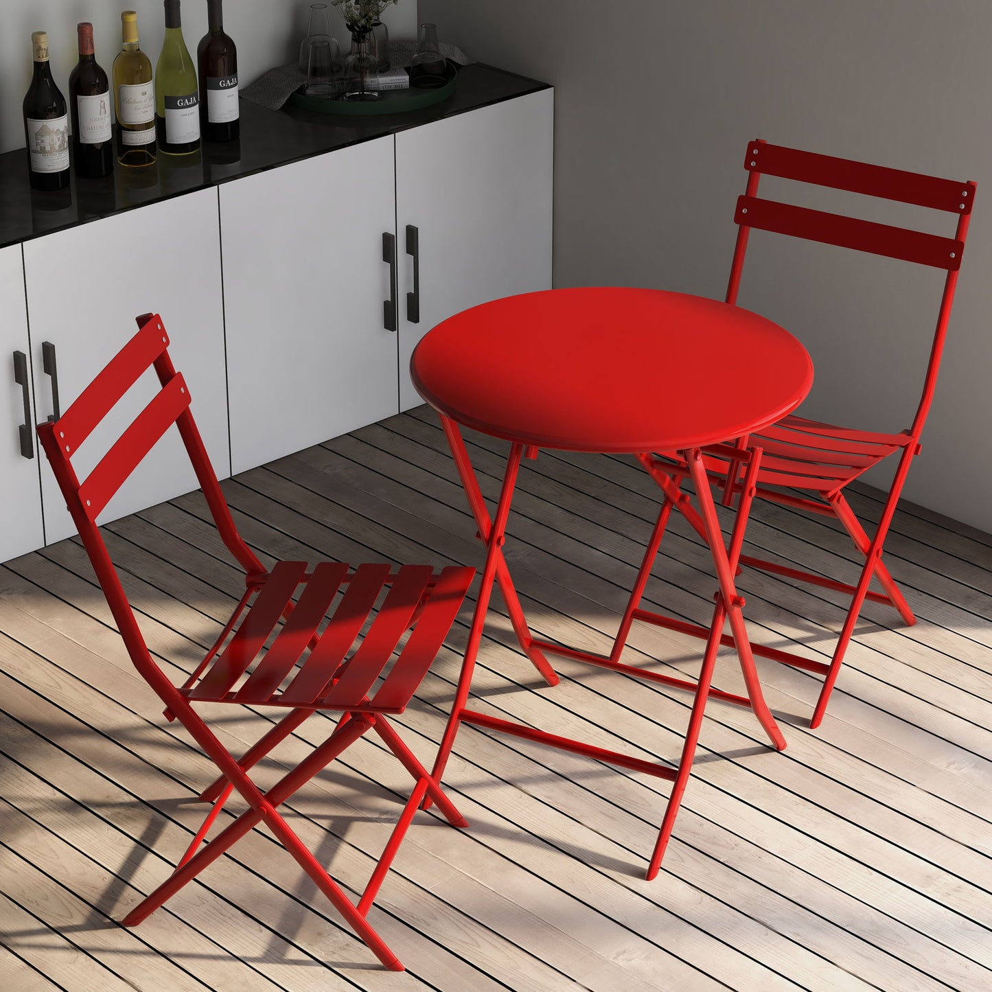 3 Piece Patio Bistro Set Of Foldable Round Table And Chairs - Red