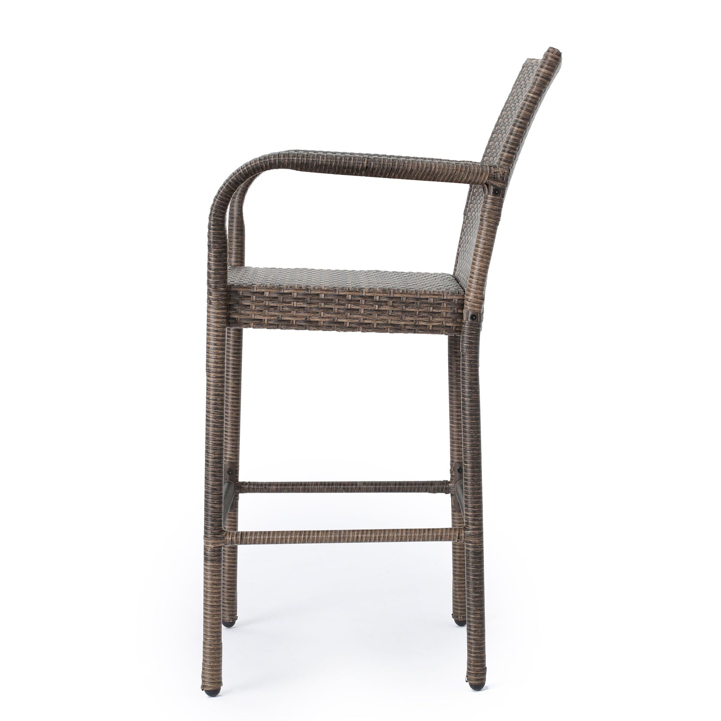 Outdoor Wicker Barstool With Faux Rattan And Iron Frame - Mix Mocha