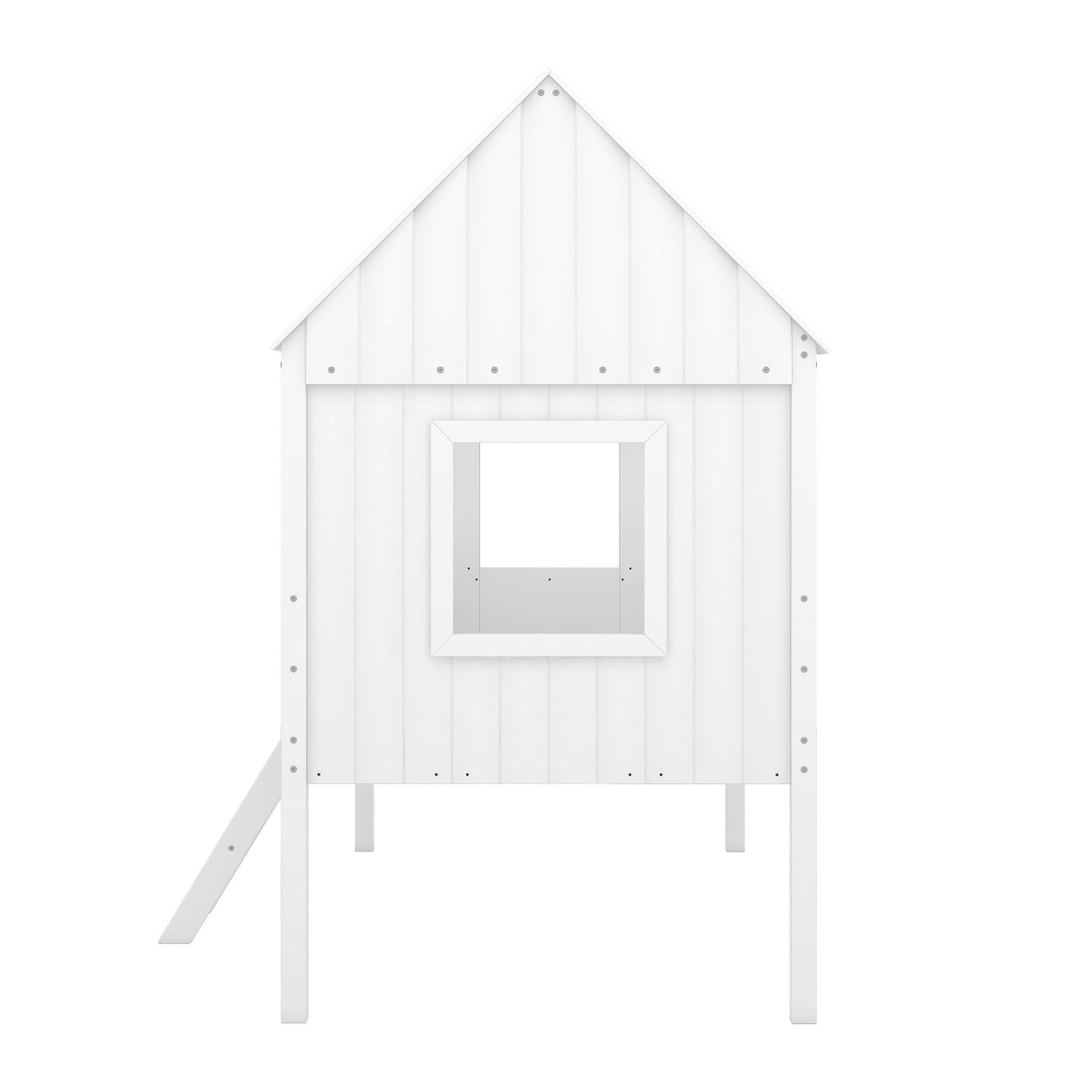 Twin Size Low Loft House Bed With Two Side Windows - White