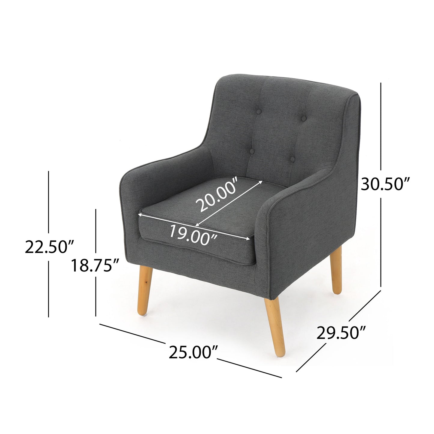 Modern Arm Chair With Tufted Back And Wooden Legs - Charcoal