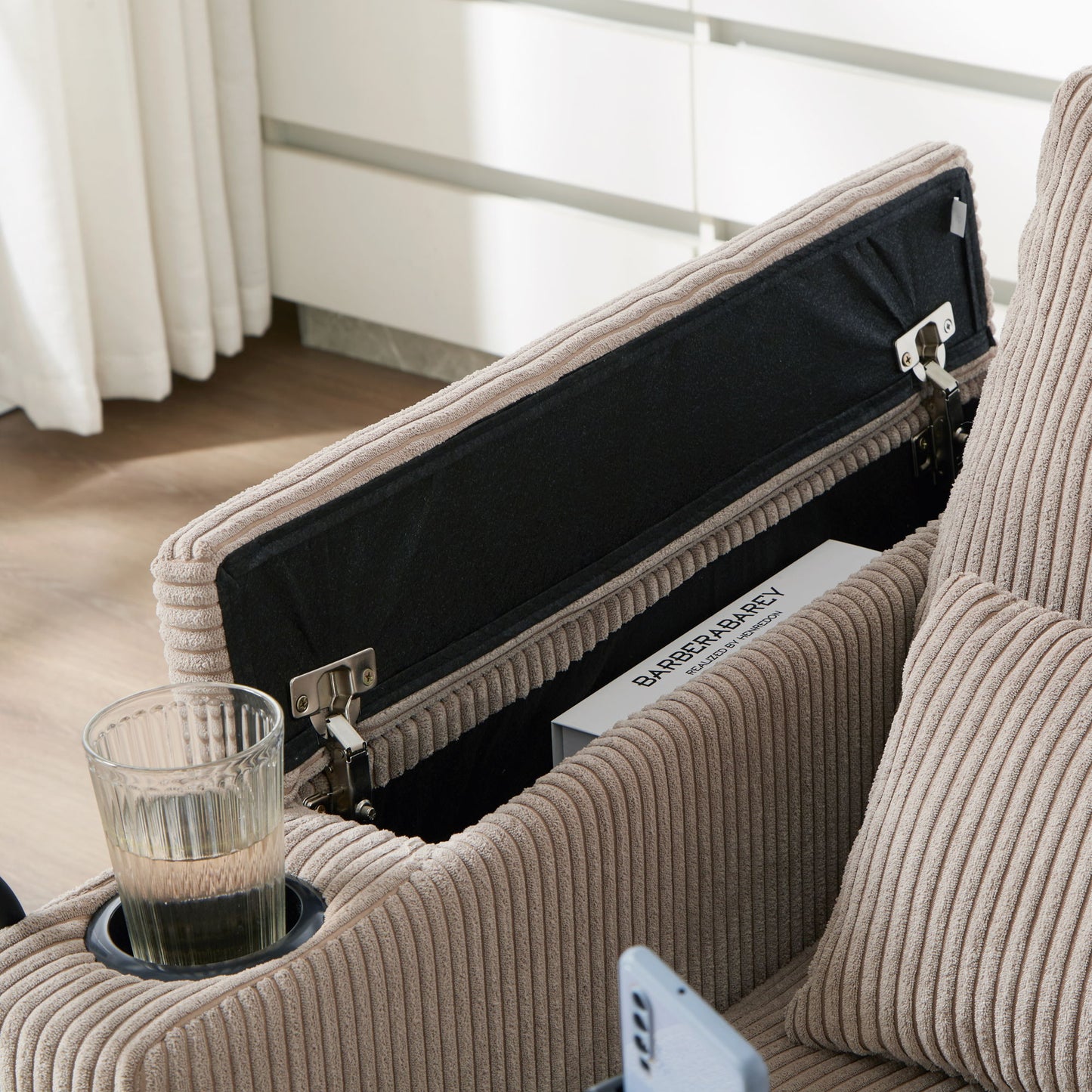 Convertible Chaise Lounge Loveseat Sofa Bed With USB Ports, Cup Holders, Phone Holder, Storage - Brown