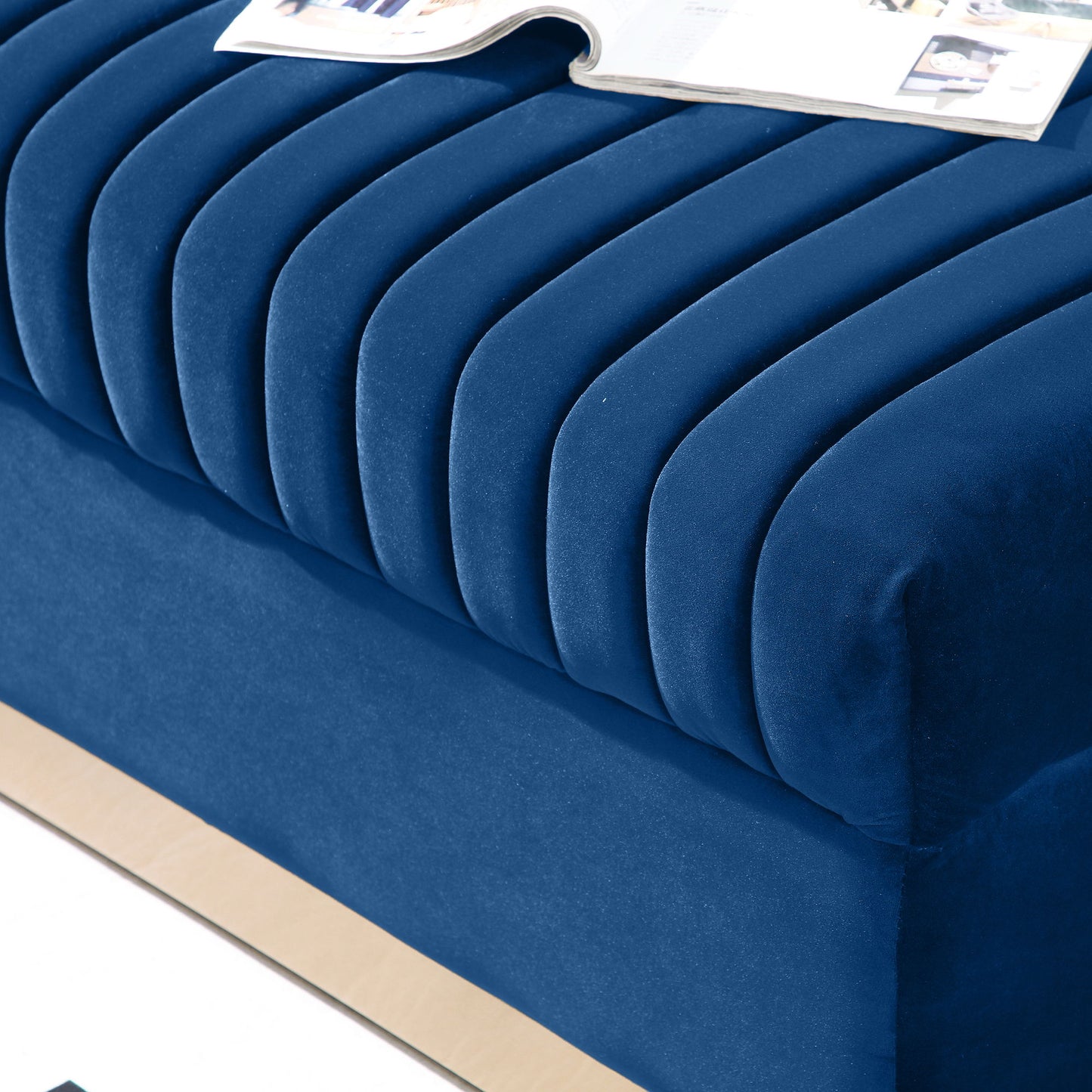 Contemporary Vertical Channel Tufted Velvet Sofa Loveseat Upholstered 2 Pieces Set With 4 Pillows - Blue