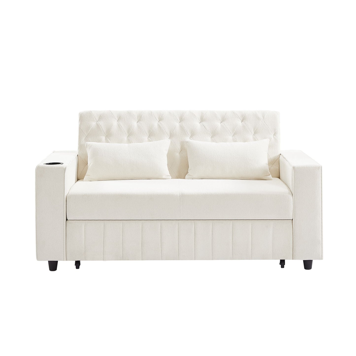 Pull Out Sofa Bed Convertible Couch Loveseat Sofa Modern Sleeper Sofa With Adjustable Backrest For Living Room - Beige