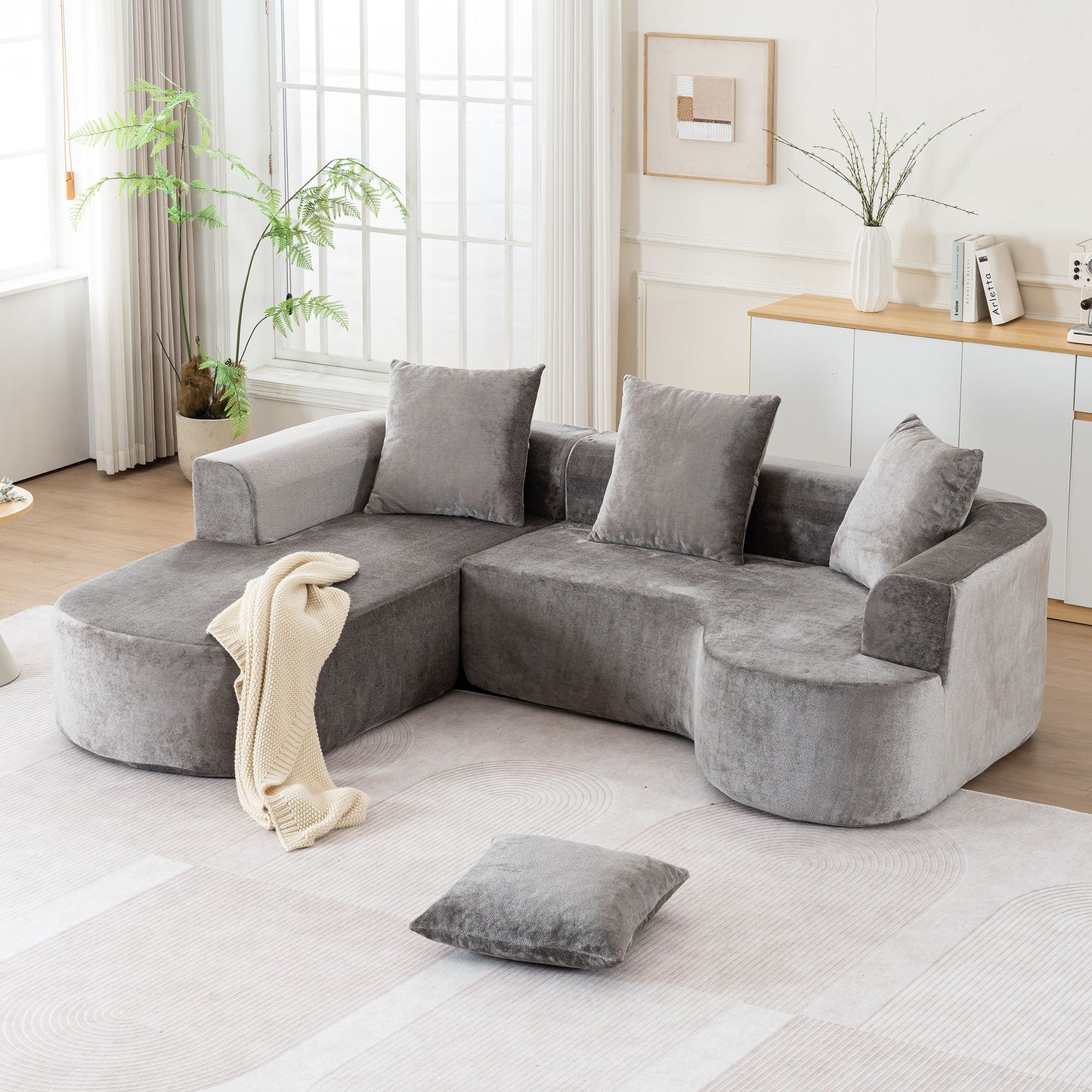 Modular Sectional Sofa With L Shape Chaise, Cloud Sectional Modern Sleeper Couch With Deep Seat, Sponge Compression Sofas - Gray