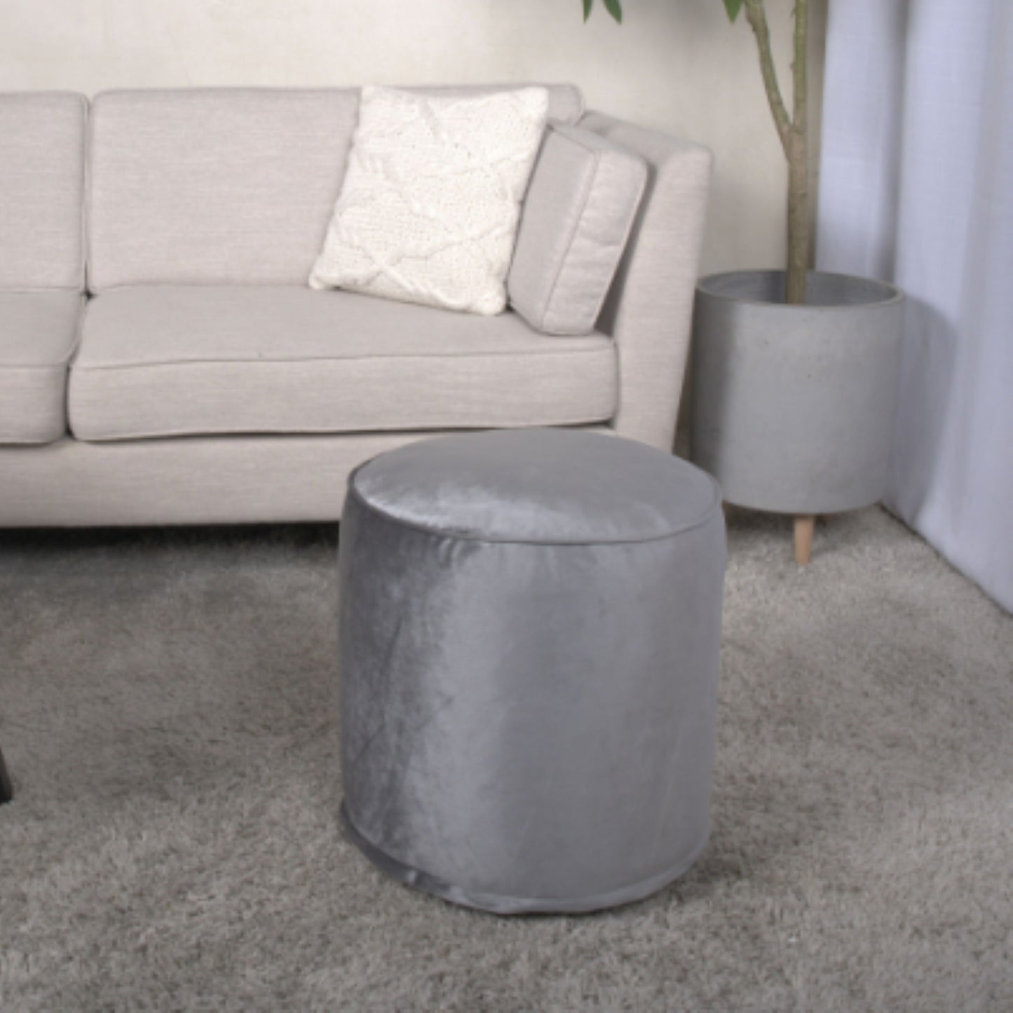 Shimon - Cylinder Pouf Ottoman And Floor Cushion - Pewter Gray