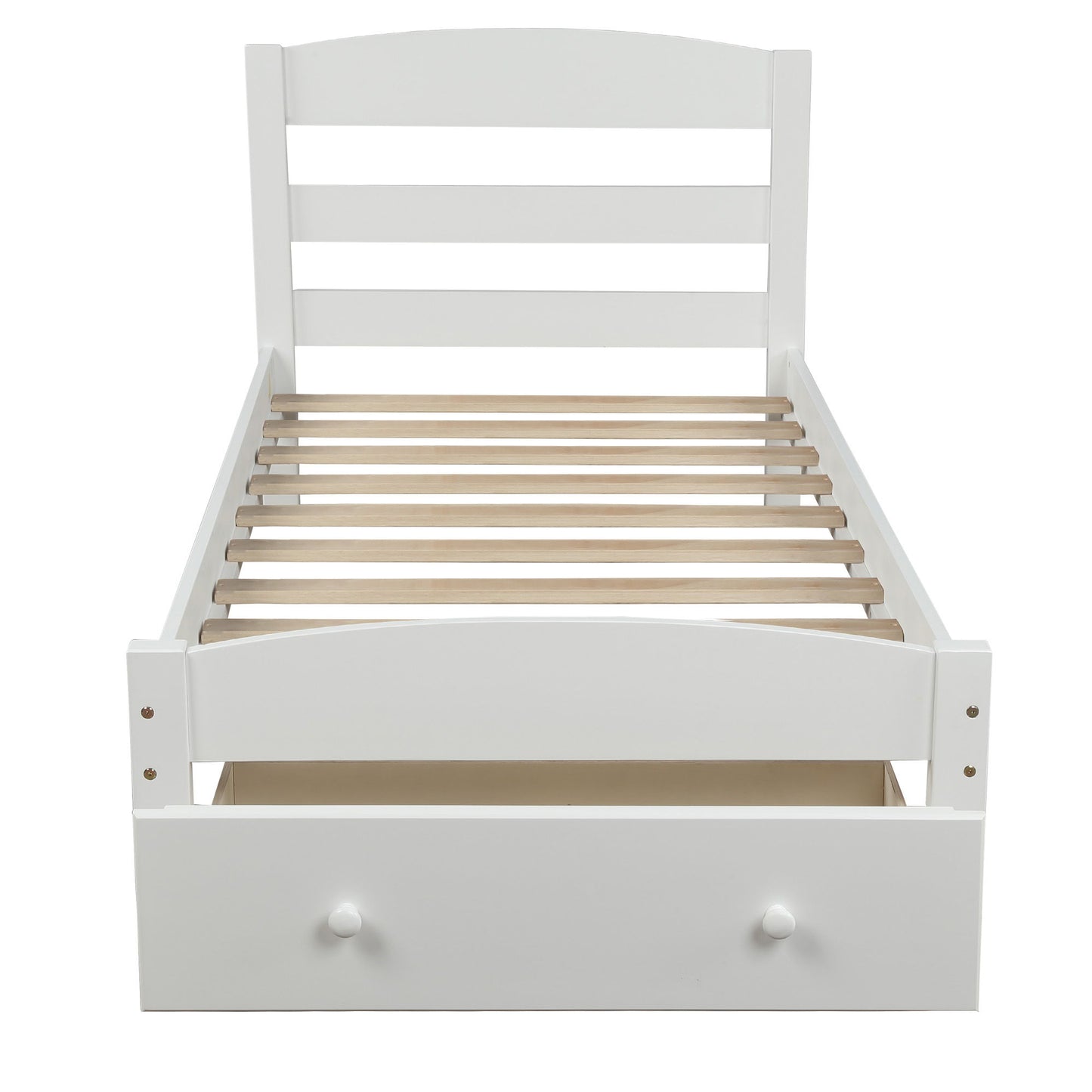 Twin Platform Bed Frame With Storage Drawer And Slat Support No Box Spring Needed - White