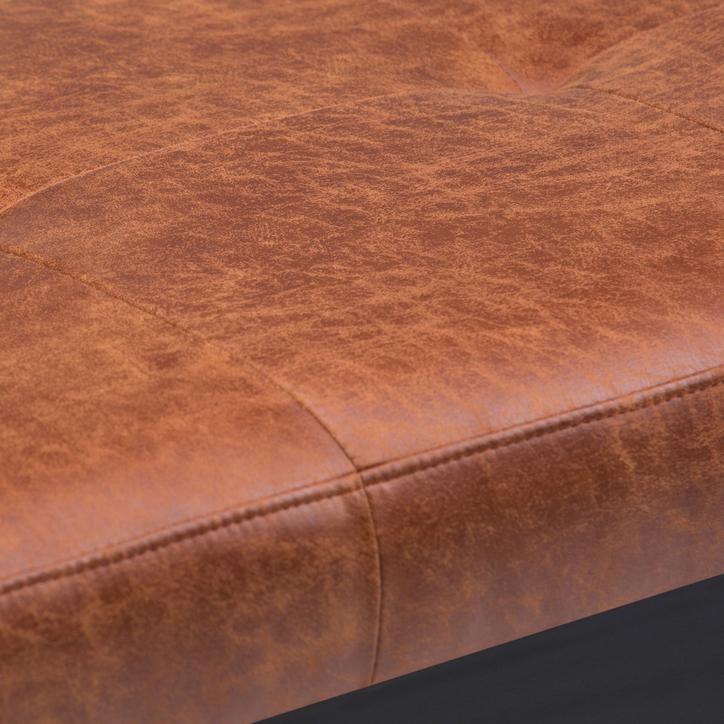 Lacey - Tufted Ottoman Bench - Distressed Saddle Brown